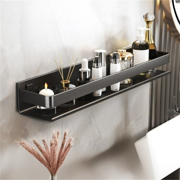 Étagère murale salle de bain sans perçage en acier inoxydable 304 noir, rangement lavabo 50×10×6 cm | Leroy Merlin