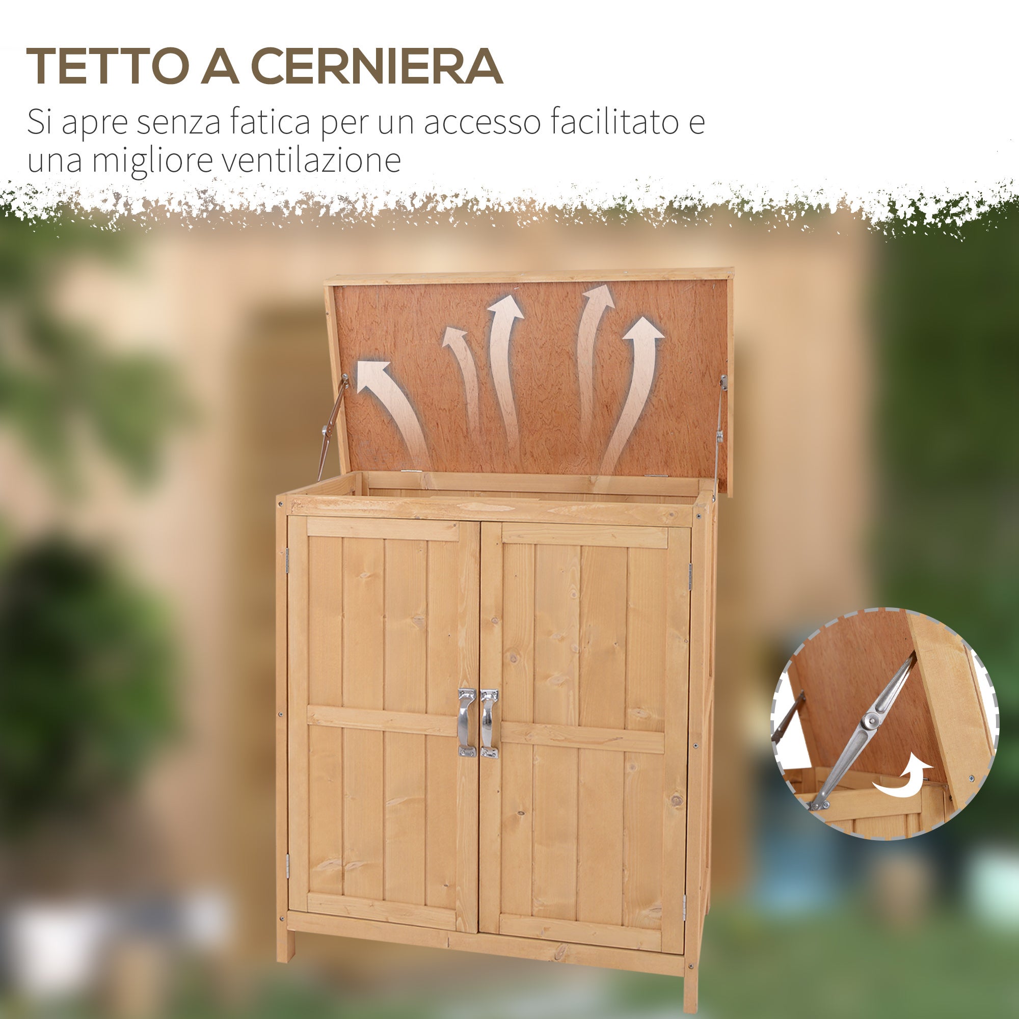 Outsunny Armadio Da Esterno Ripostiglio Da Giardino A 2 Ripiani Porta Attrezzi Con 2 Ante Legno 74 × 43 × 88cm - 5