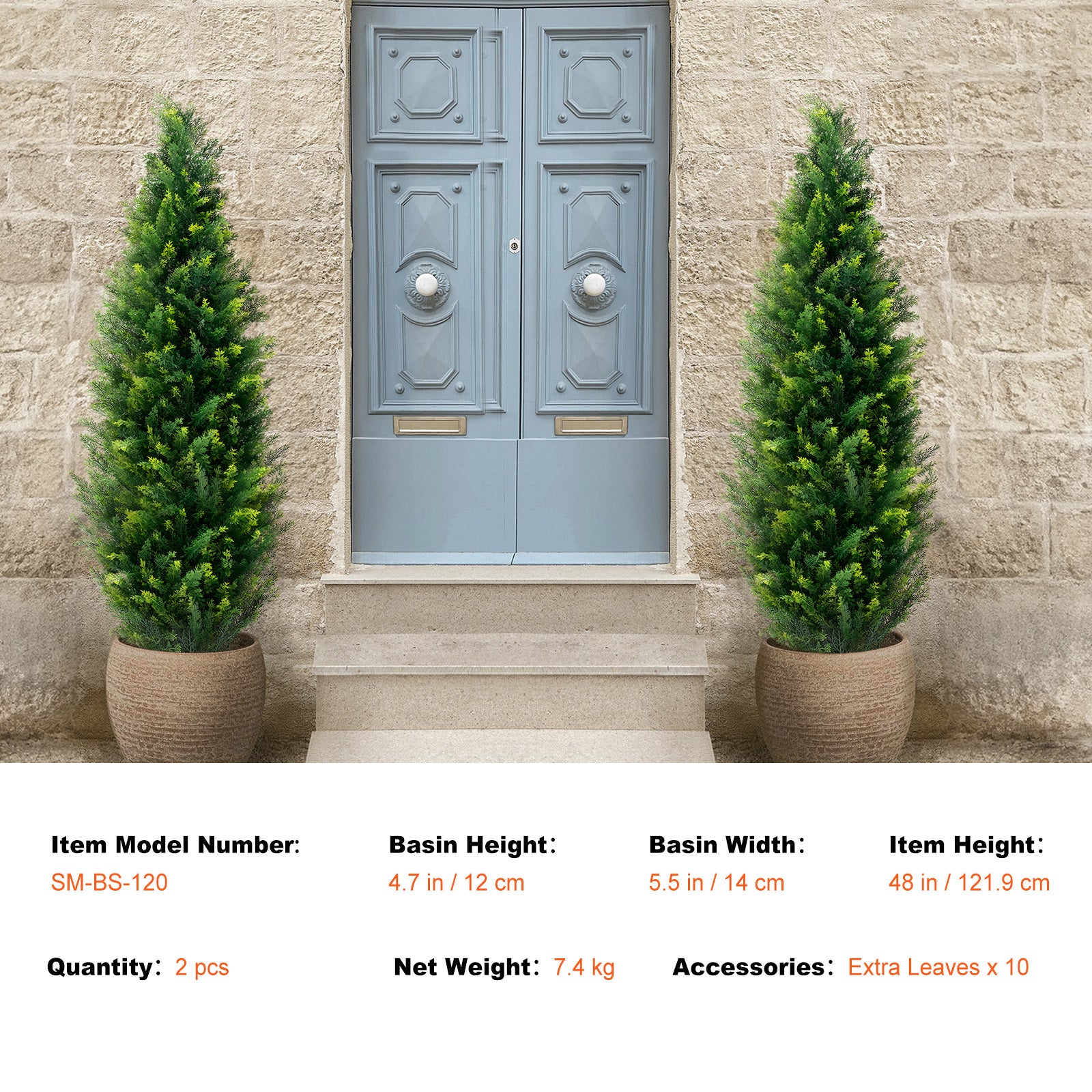 Set di 2 alberi topiari artificiali in cedro SucceBuy, altezza 122 cm, pini e cipressi finti sempreverdi con vaso, per interni/esterni, trattamento UV - 9