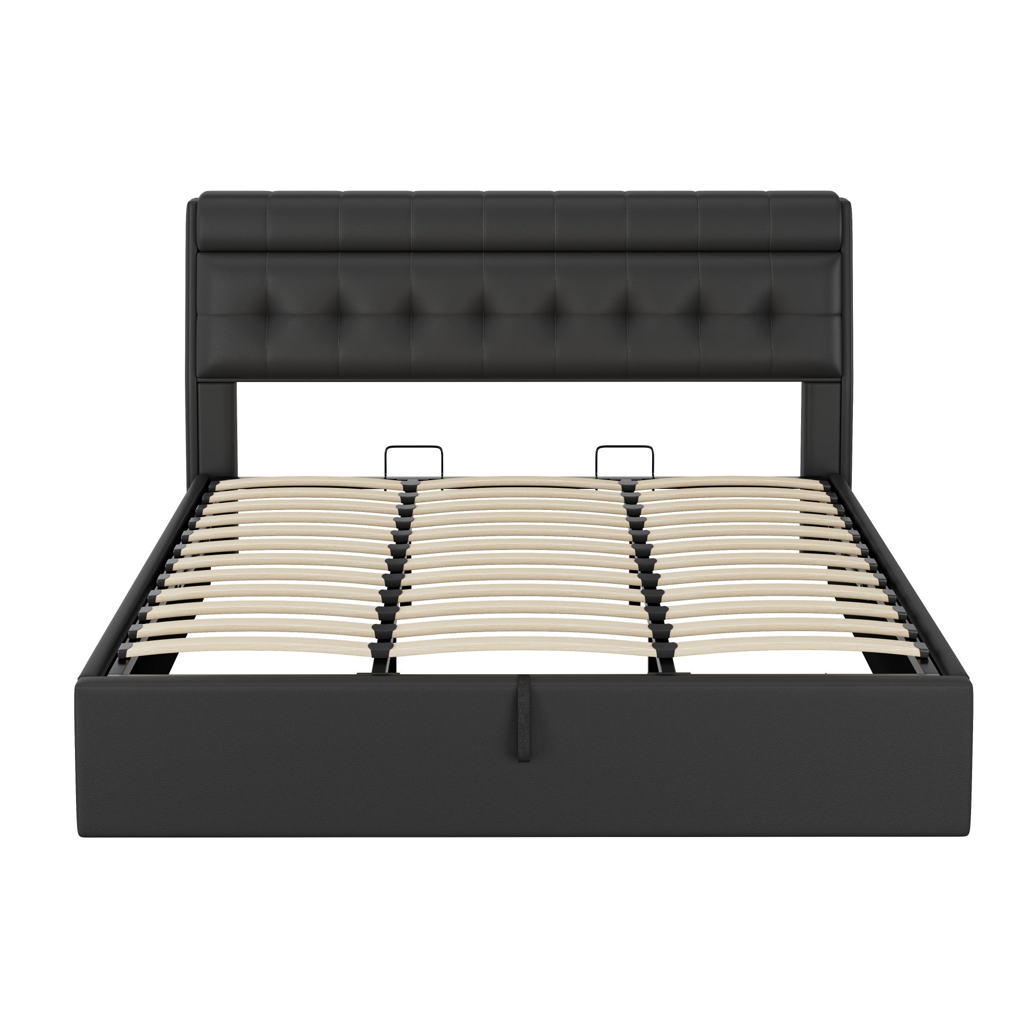 Lit coffre 180 x 200 cm avec tête de lit rangement - LEDs - Cuir PU - Noir (sans matelas) - 8