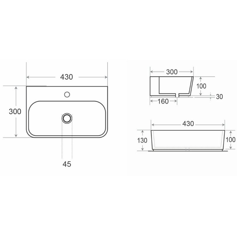 Lavabo suspendu 43 x 30 x 13 cm – sans trop-plein – blanc – SAT Brevis (SATBRE4330R) - 5