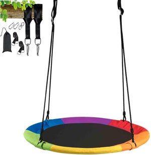 Balançoire nid d’oiseau rond 100cm de diamètre avec sangle de suspension charge 150 kg multicolore