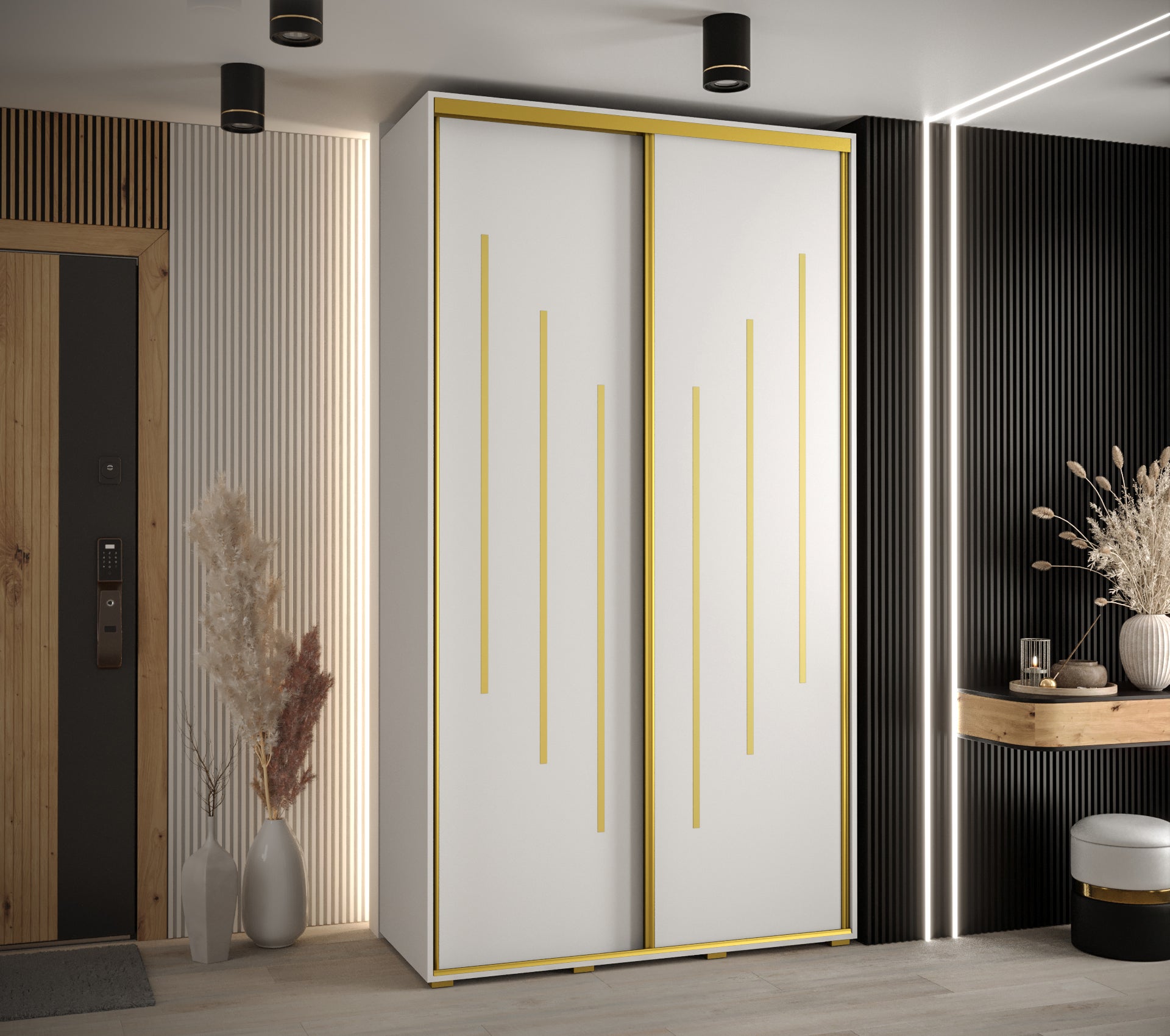 Szafa przesuwna wysoka Davos 8 140 x 60 x 235,2 cm biały + biały + u. złoty - Abiks Meble - 2