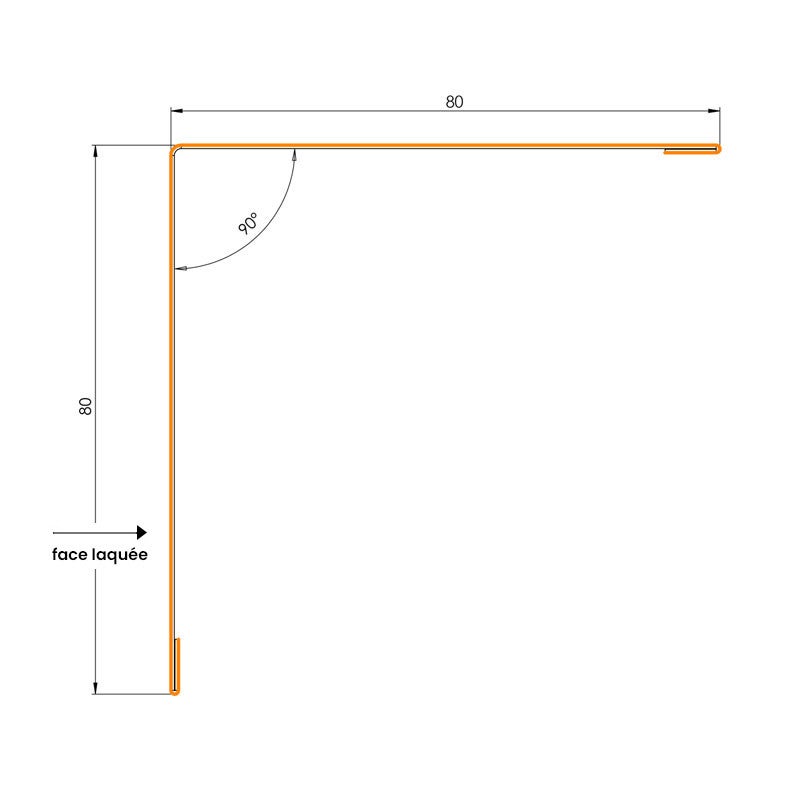 Cornière 80x80 angle sortant 90° acier laqué 2100 mm | Gris Anthracite | RAL 7016 - 3