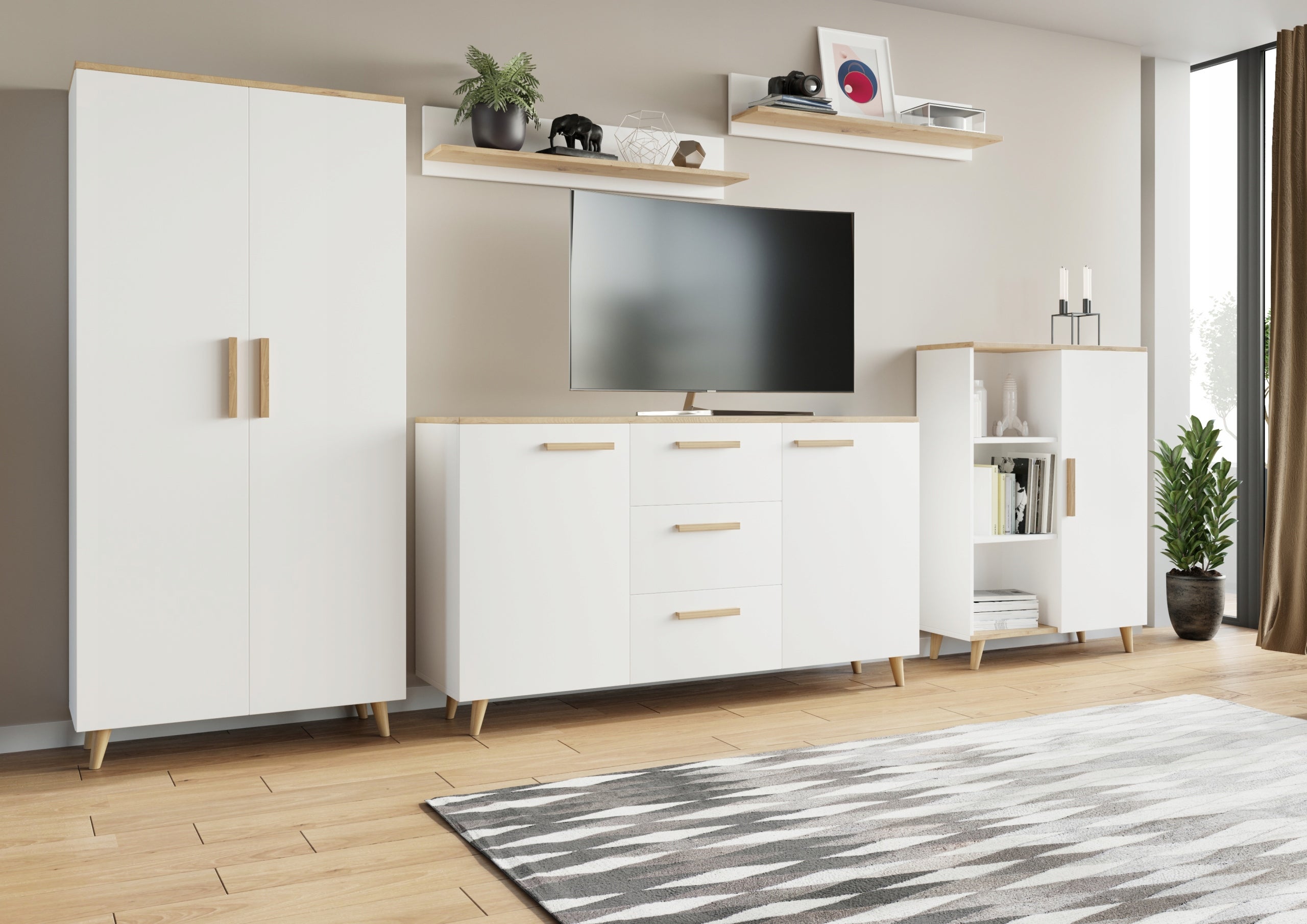 Meblościanka MALMO artisan-biały skandynawski komoda regał szafa półka RTV - 2