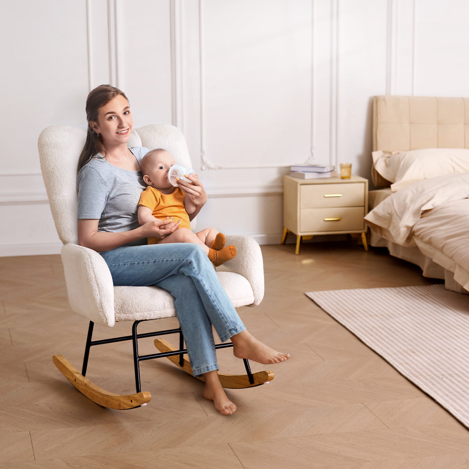 Fauteuil à Bascule Velours Teddy VEVOR, Charge 113,4 kg avec Siège Doux et Dossier Haut pour Allaitement - 8