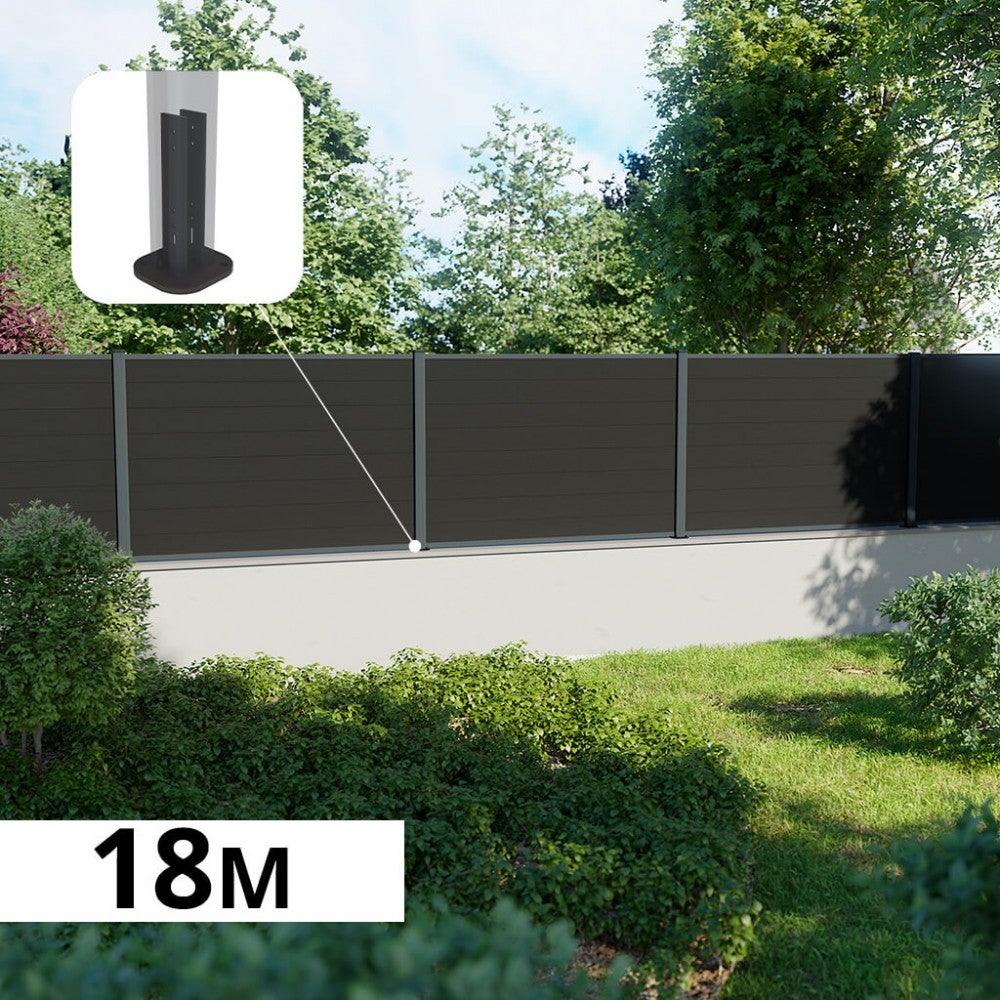 Clôture Composite Anthracite RIO – Kit 18 M X 1,80 M – Bois Composite Et Aluminium