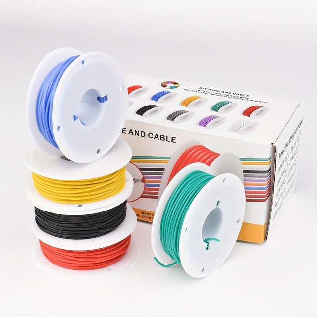 Una scatola di filo elettronico in PVC, rame stagnato 30 AWG, 5 colori: rosso, nero, giallo, blu e verde, per fai da te/auto/casa