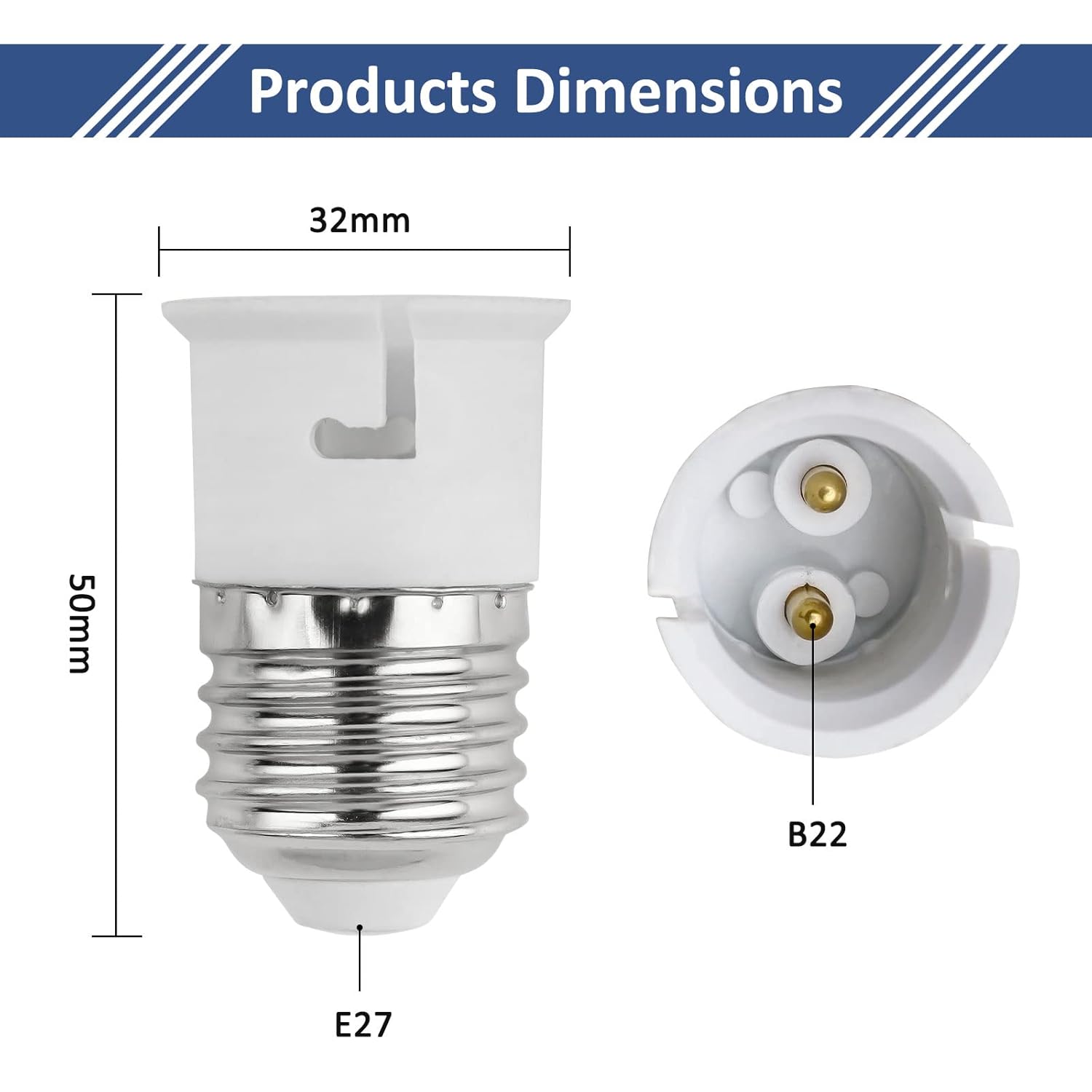 Zestaw 2 adapterów z gniazda E27 na B22 - konwertery z gniazdem bagnetowym, 0-250 V - kompatybilne z żarówkami B22 i LED - 2