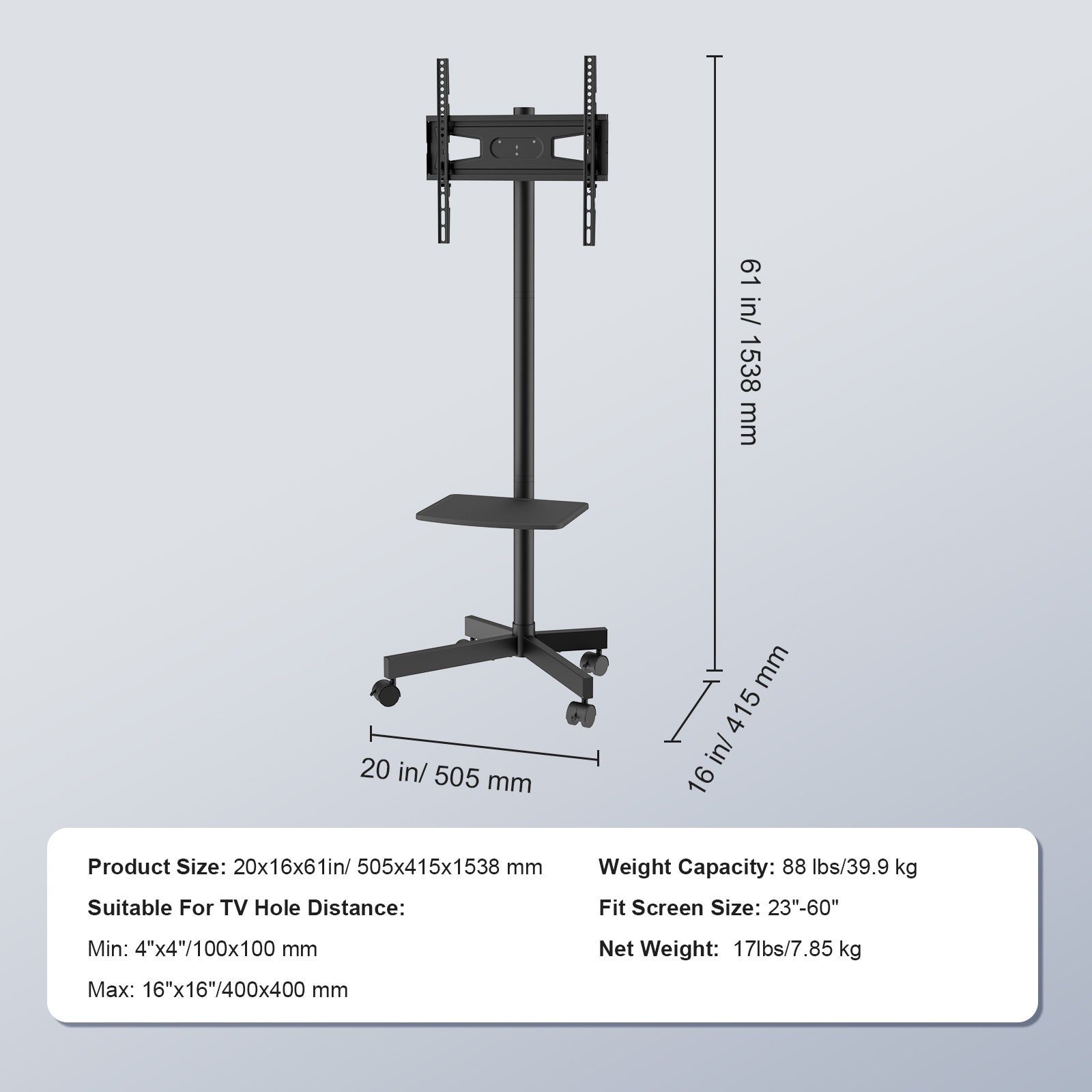 Support TV mobile réglable en hauteur,SucceBuy portable pour téléviseurs de 23 à 60 pouces. Avec roulettes et plateau pour appareils AV - 9