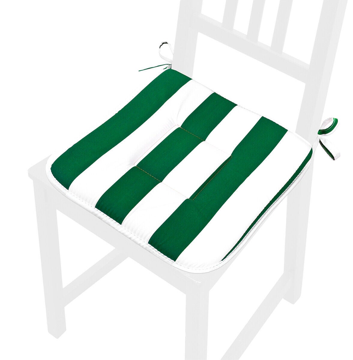 Lot De 4 Coussins Pour Chaise Cuisine Coton Doux Lavables Universelles Matelassé Rayures Vert - 2