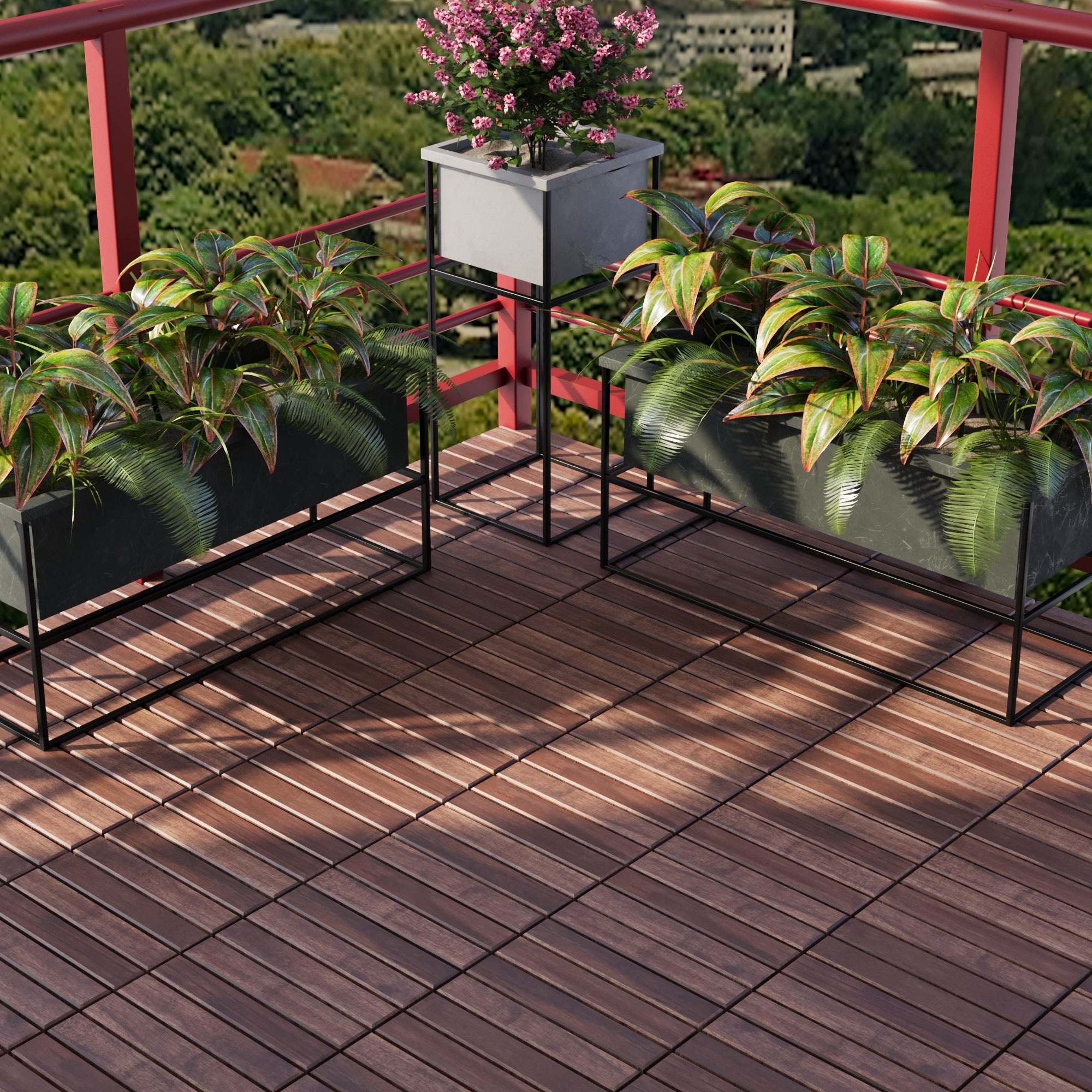 Set de 10 dalles en bois Alliste bois d'acacia 6 lattes 0,9 m² marron ...
