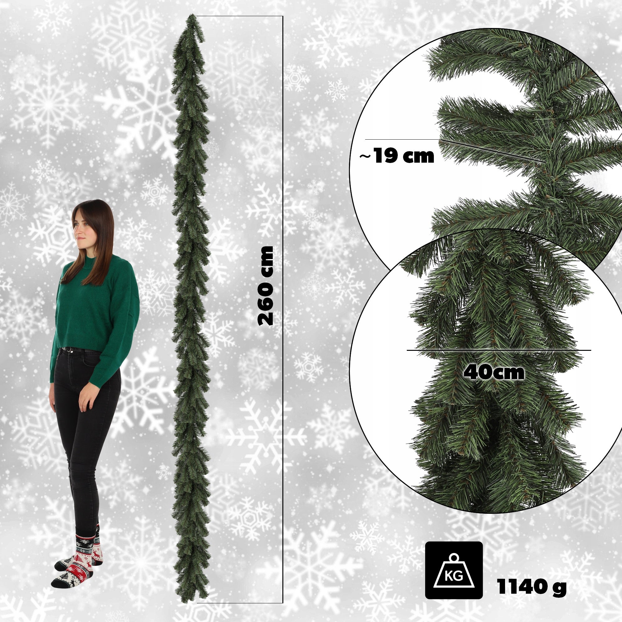 GIRLANDA ŚWIĄTECZNA CHOINKOWA SZTUCZNA GĘSTA ŁAŃCUCH ZIELONA WIENIEC 260 cm - 3