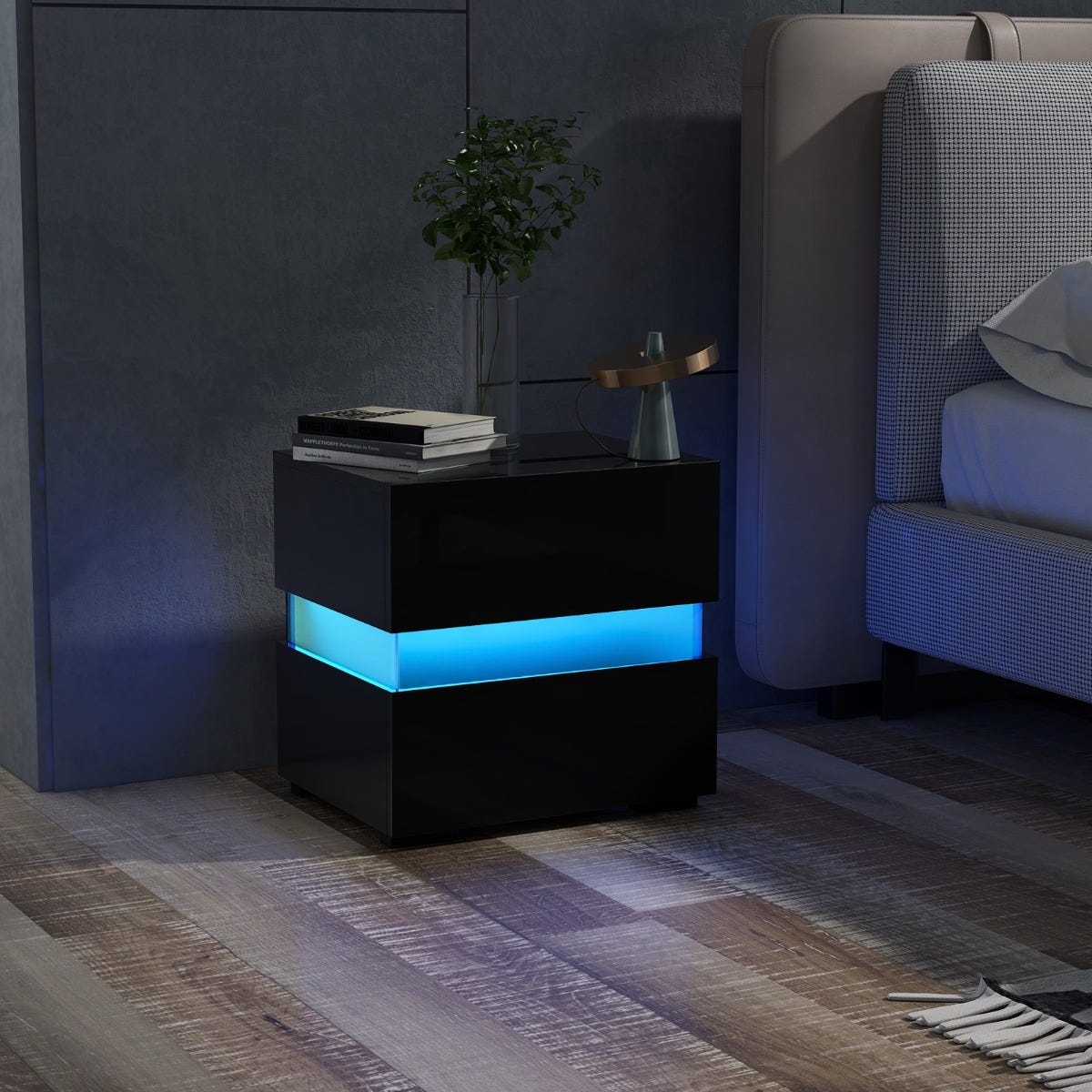 LIFEZEAL Table de Chevet avec Lumière LED et Tiroirs,Commode de Chevet avec Barre Lumineuse et Télécommande,Table d'Appoint, Noir - Maison LIFEZEAL Table de Chevet avec Lumière LED et Tiroirs,Commode de Chevet avec Barre Lumineuse et Télécommande,Table d'Appoint, Noir - Maison
