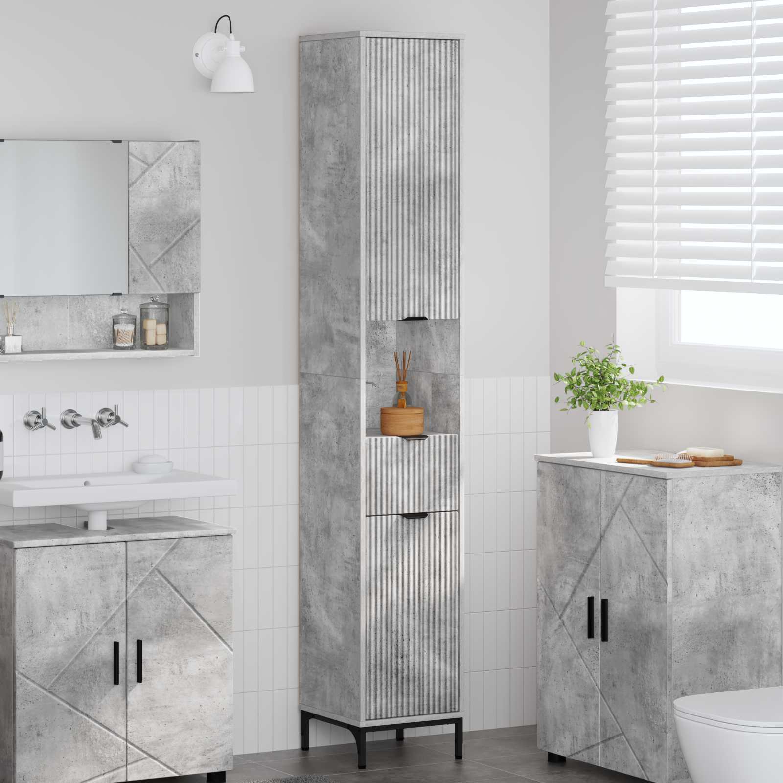 Vidaxl Mueble De Baño Alto Con Cajón Hormigón 31.5 X 33 X 190 Cm Gris , Leroy Merlin