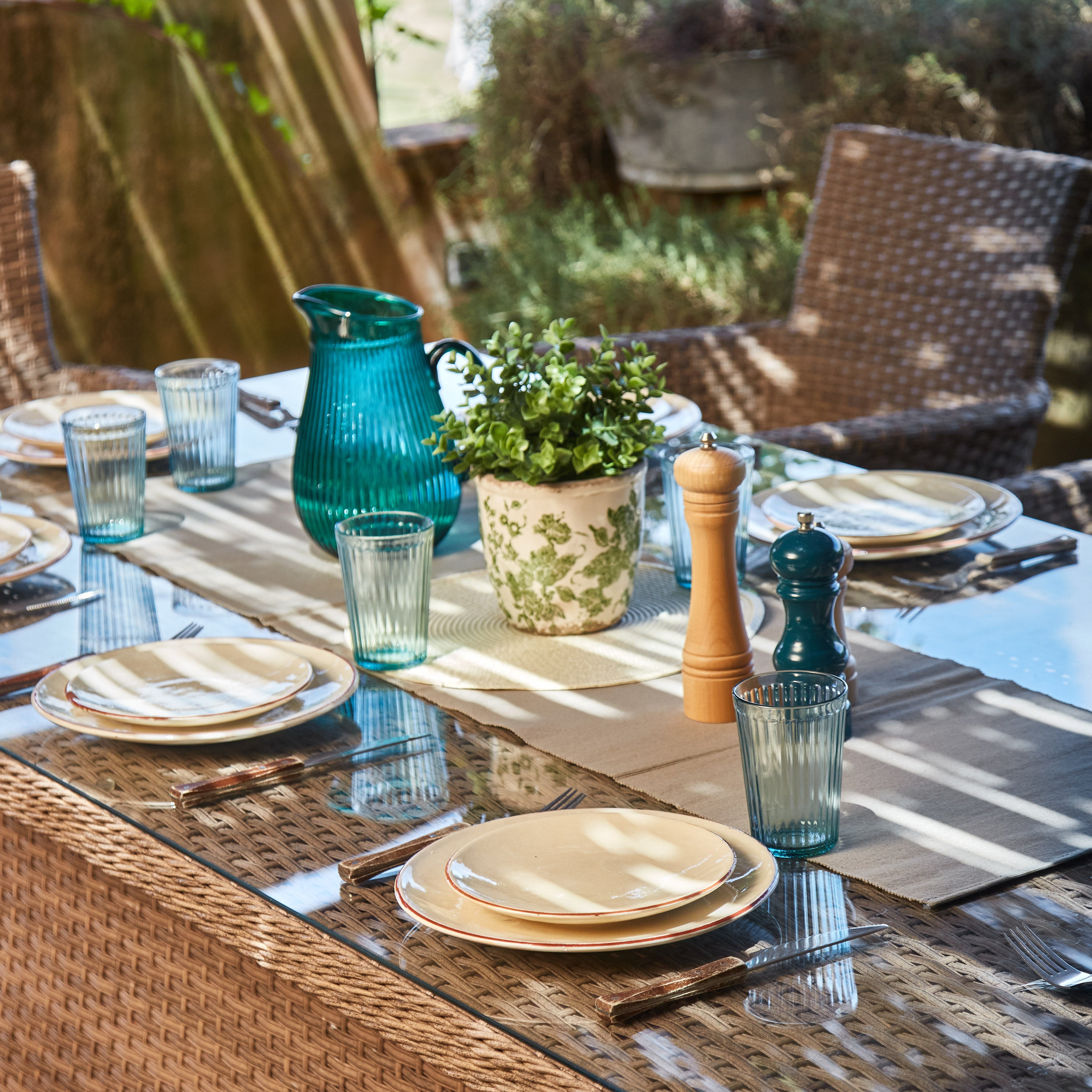 Conjunto comedor mesa jardín 200x100 cm y 6 sillas ratán sintético y aluminio – Bolonia - 4