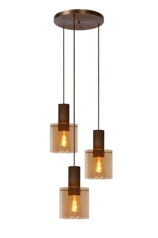 Lampa wisząca TOLEDO brązowo-przezroczysta 3 x E27 x 40W wym:165x50x50cm Lucide