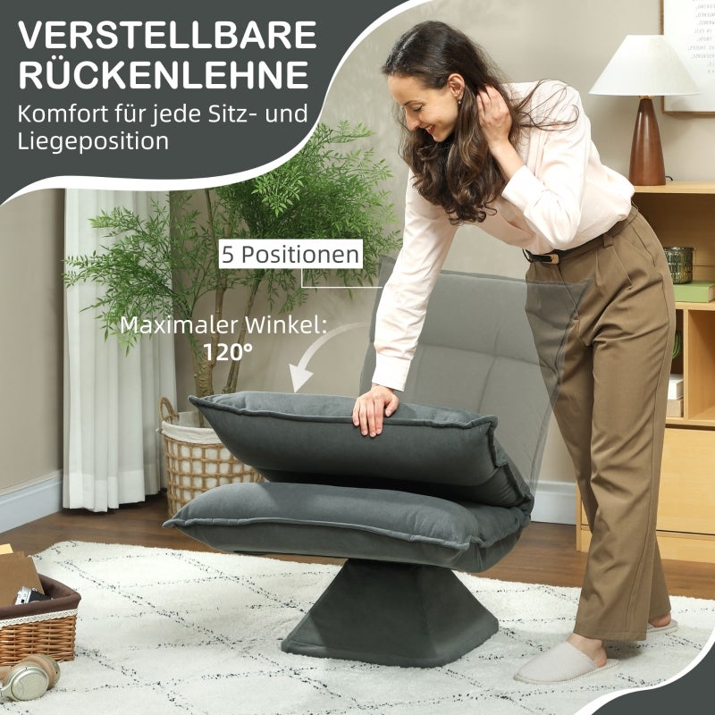 Cadeira de chão giratória 360° com encosto ajustável em 5 posições, sofá de chão dobrável, cadeira para meditação, jogos e leitura, cinza escuro - 4