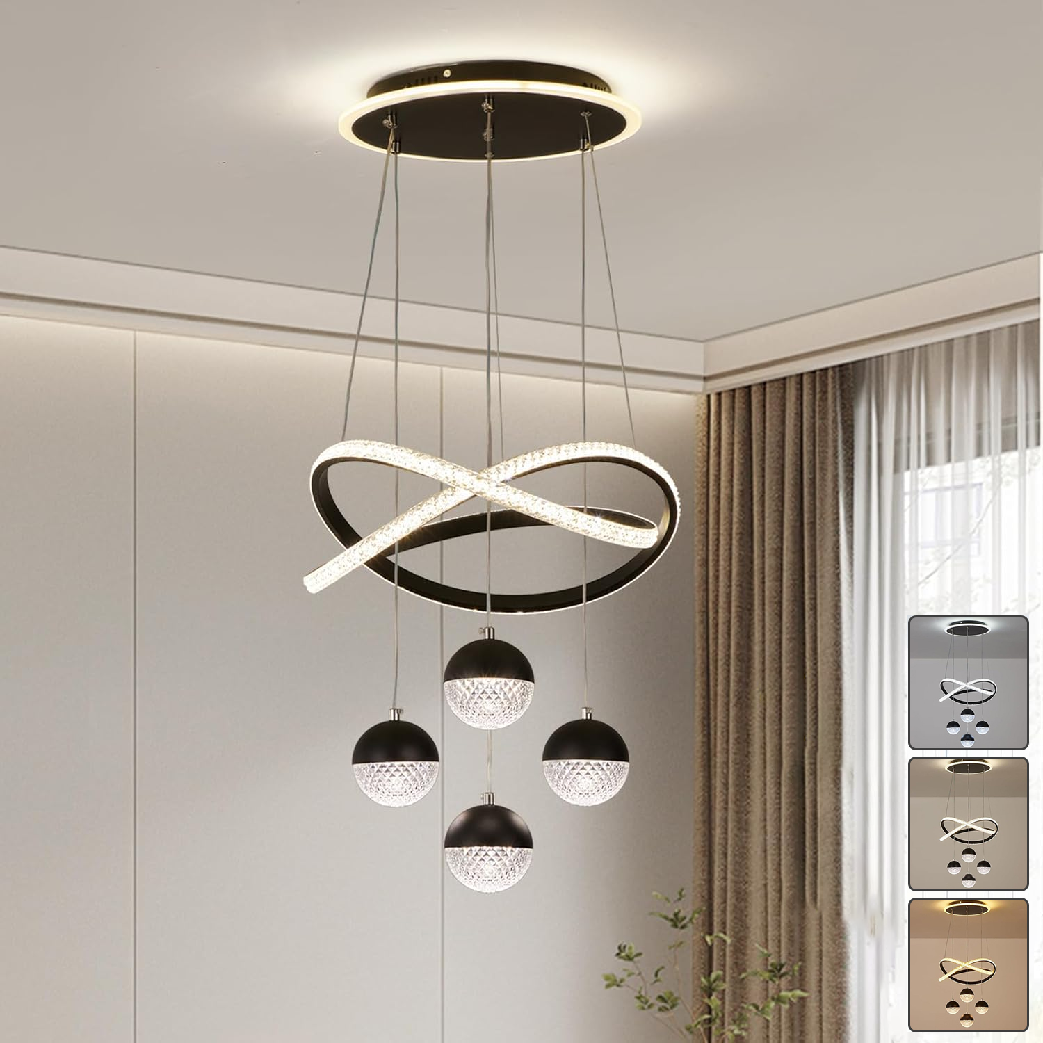 Lámpara Colgante LED 120cm Regulable – 3000K/4500K/6500K Y Brillo 10-100% Con Mando – Para Cocina, Salón O Dormitorio