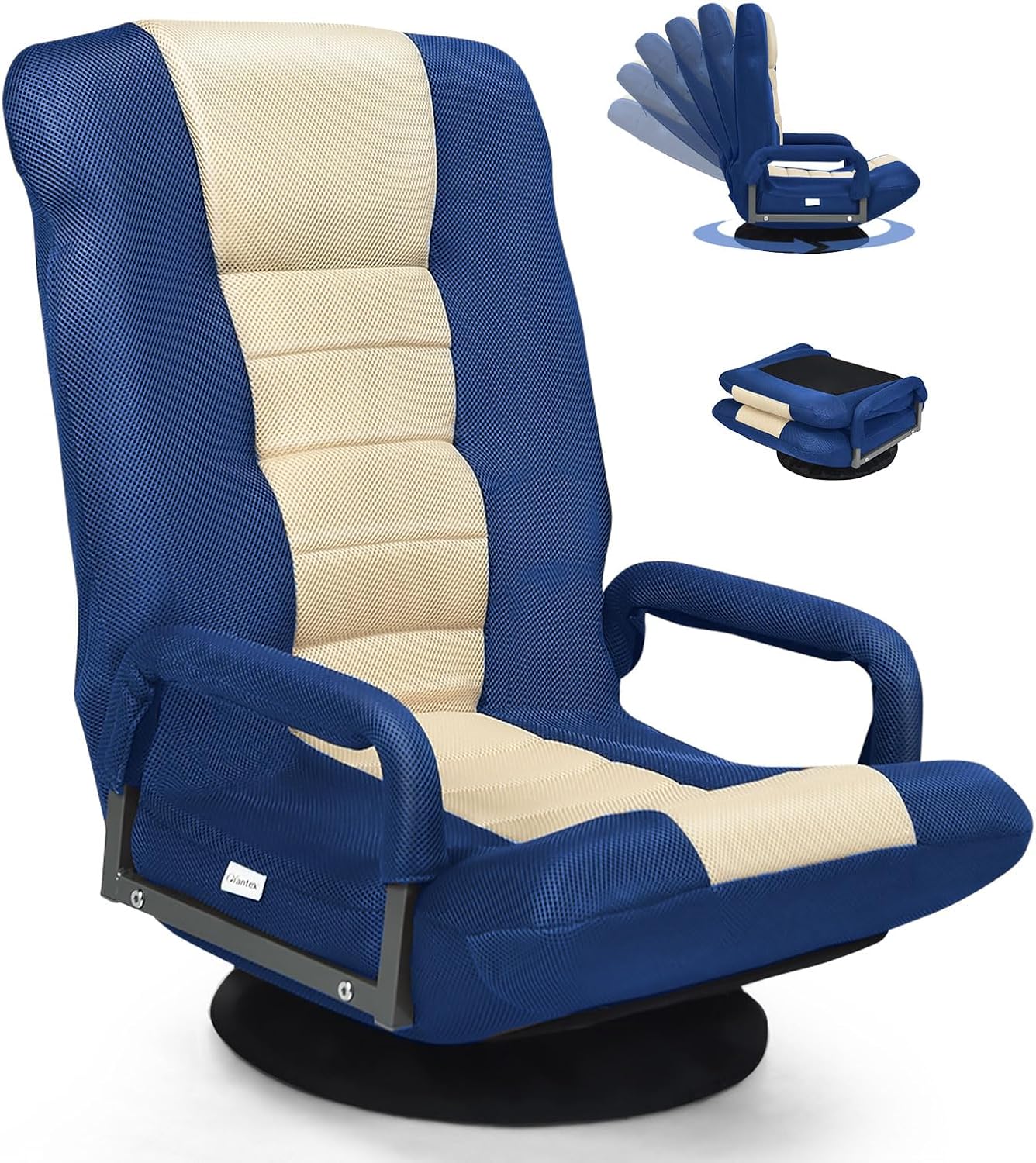 Składany Fotel Relaksacyjny Obracany o 360 Stopni, 5-Pozycyjna Regulacja Oparcia, Fotel Typu Lazy Chair 85 x 75 x 55 cm, Nośność 121 kg, Niebieski
