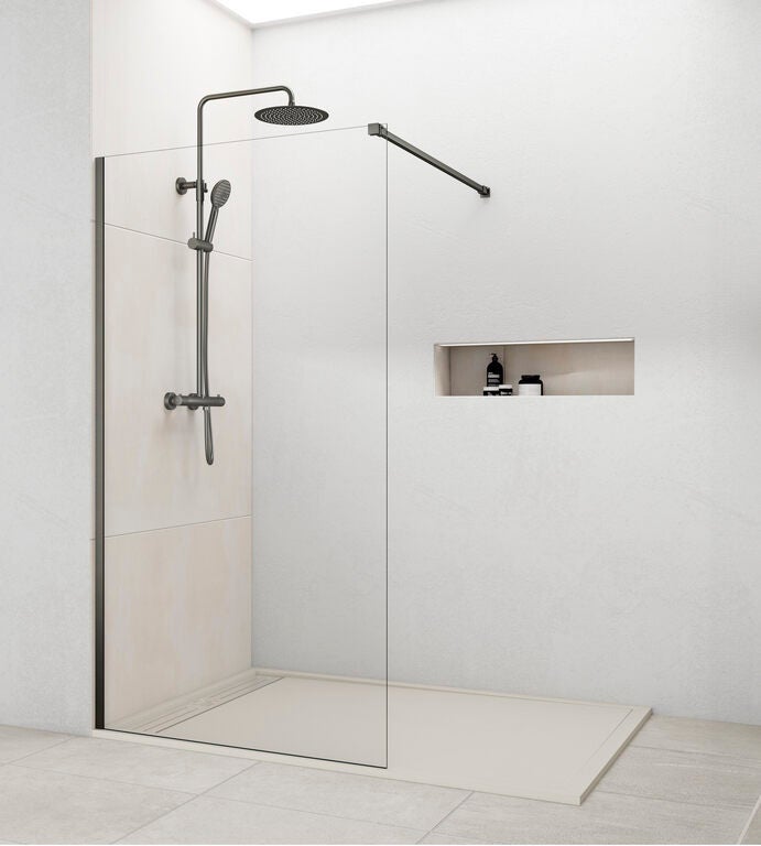 Paroi de douche fixe Screen 8 mm 90 cm (86,5-88,0 cm) titane, verre ...