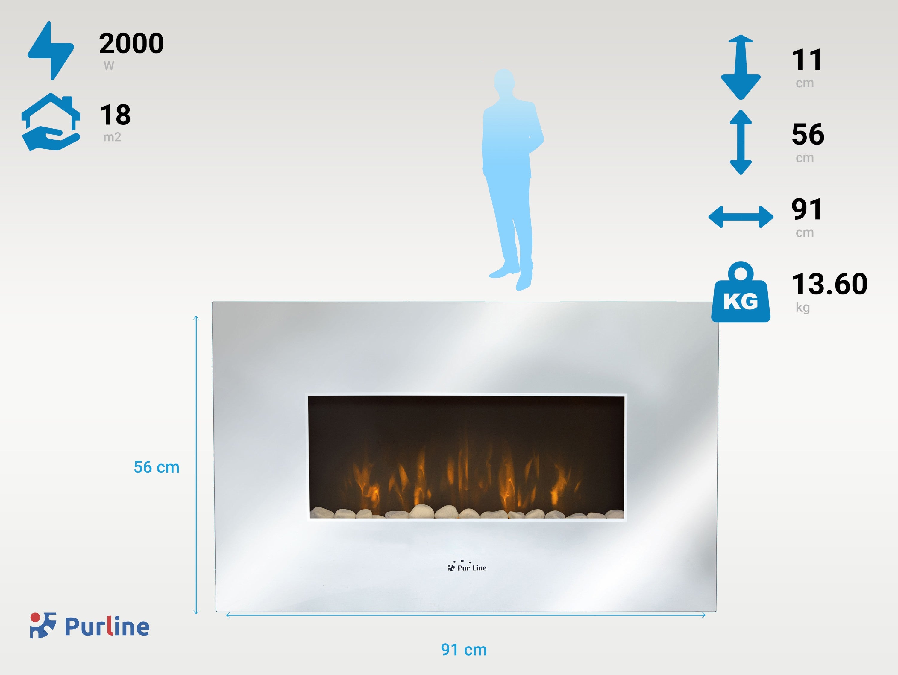 Cheminée électrique en verre trempé effet miroir avec télécommande - 5
