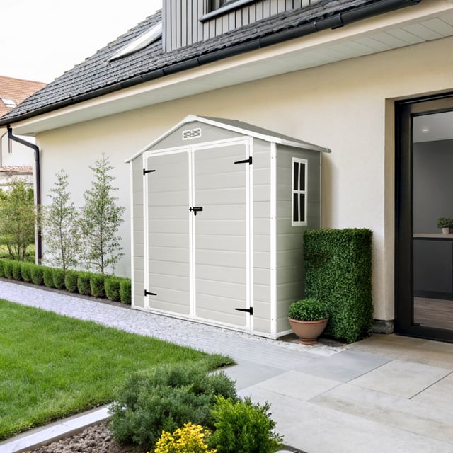 Abri de Jardin en Résine Aqua 2.6 Wasabi - Gris Blanc - Fenêtre - Inclut le Sol - 2,39m2