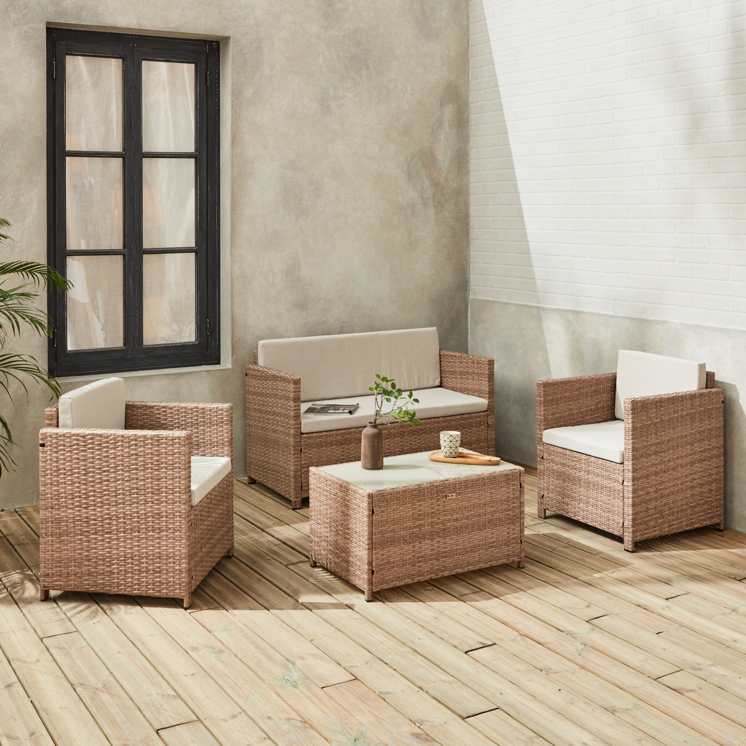Salon de jardin en Acier Beige 4 personnes - 7
