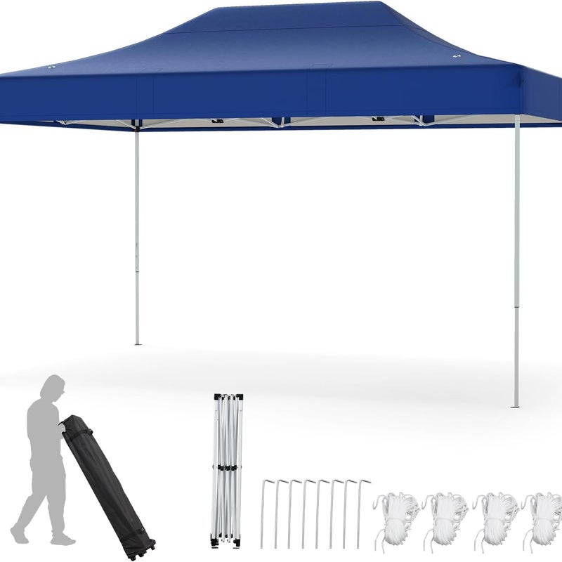 Altana Ogrodowa Zewnętrzna 445 x 300 cm, Składana Altana dla 10–12 Osób, Wodoodporna, o Regulowanej Wysokości 313/323/333 cm (3 x 4,45 m – Niebieska)