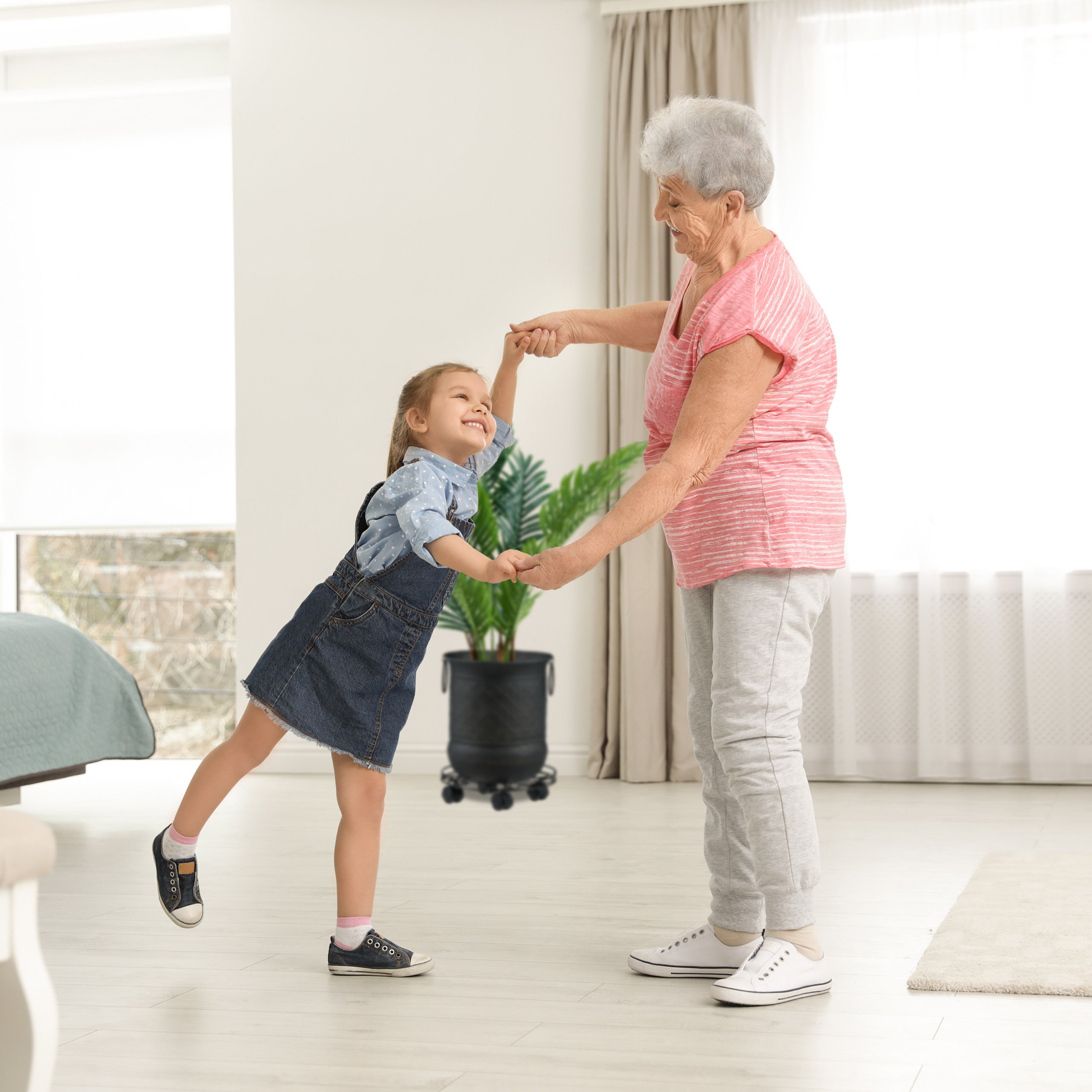 Relaxdays Support roulant pour plantes, jeu de 2, rond, intérieur et extérieur, freins, Plateau roulant pots de fleurs - 3