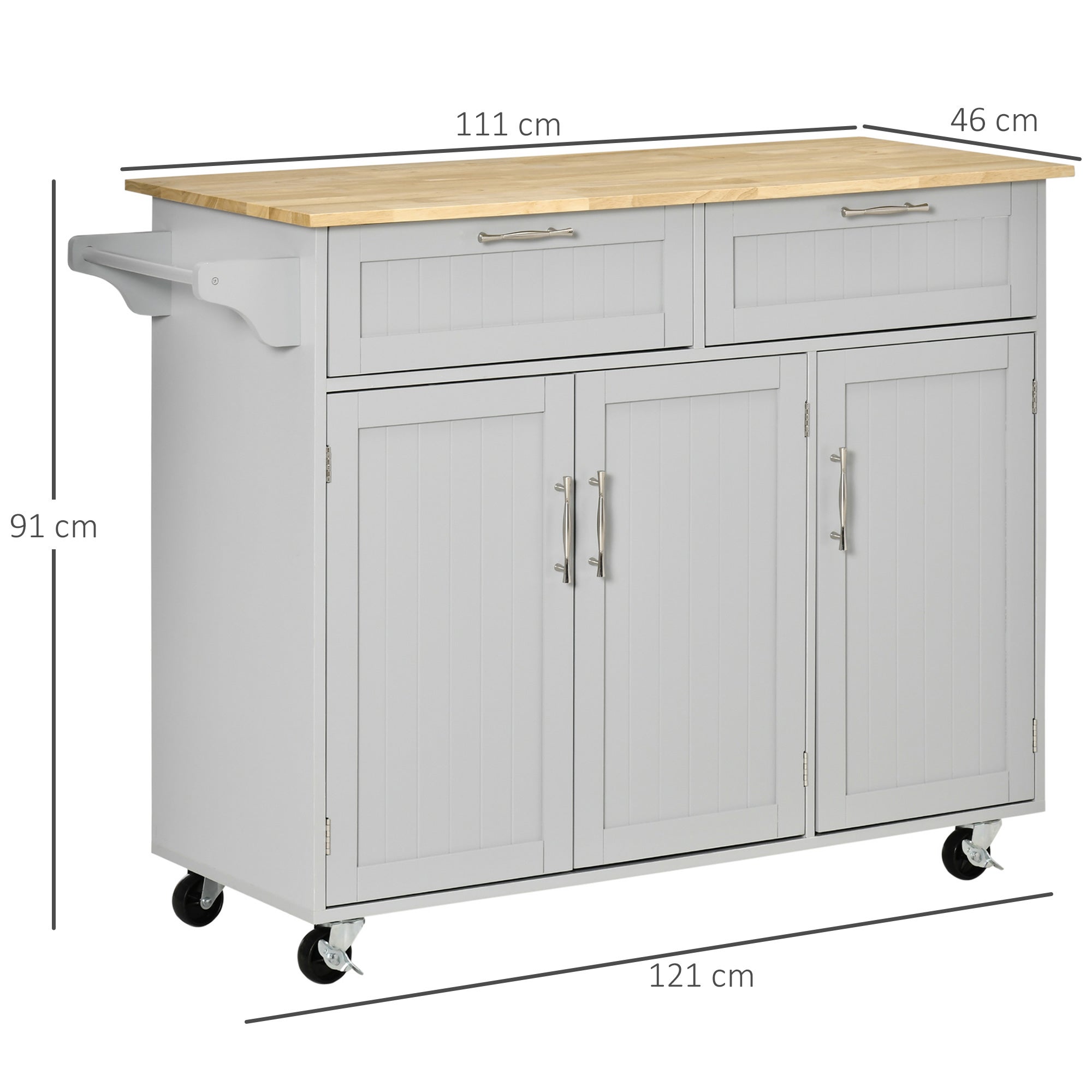 Isla de Cocina HOMCOM MDF, Madera de Caucho Gris 121x46x91 cm - 3