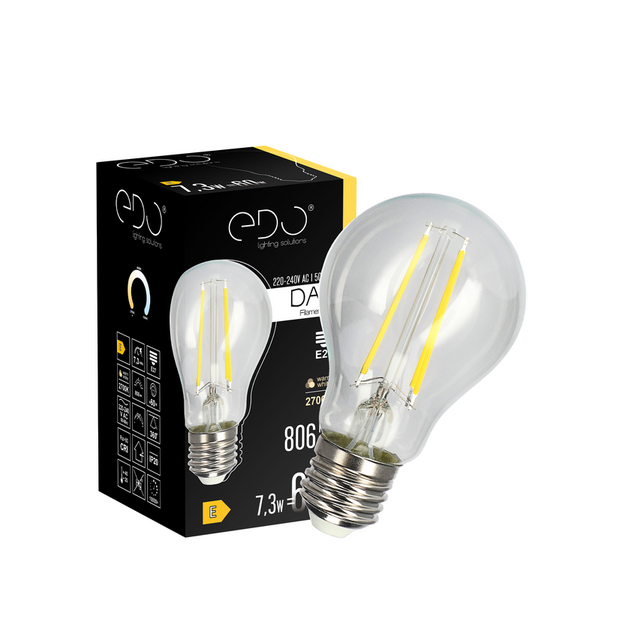 Ampoule décorative Dari LED Filament 7,3W E27 2700K 806lm 230V CLAIRE A60 EDO777627 EDO Solutions