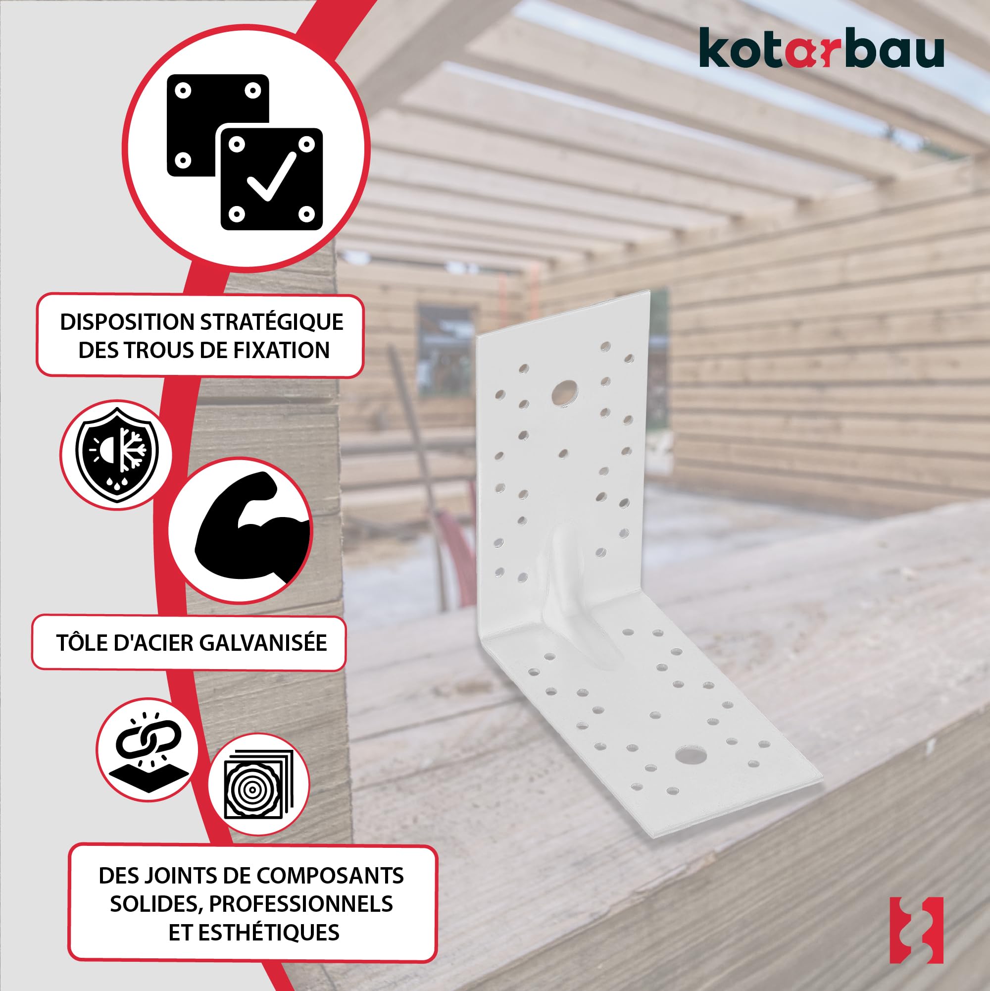 12 szt. Kątownik Ciesielski - Łącznik Budowlany - 150 x 150 x 80 mm - Stal ocynkowana - z Przetłoczeniem - Nierdzewny KOTARBAU - 4