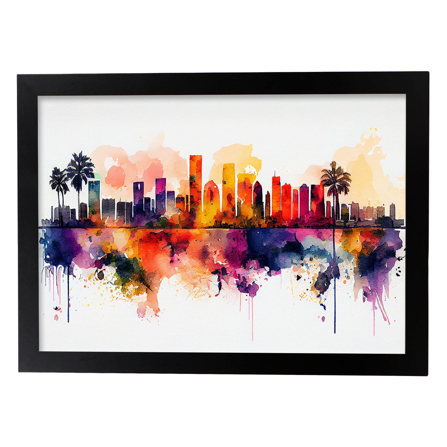Nacnic poster de miami en estilo acuarela ilustraciones a todo color de ciudades y monumentos del mundo diseño moderno y modelo 1 a3 con marco negro