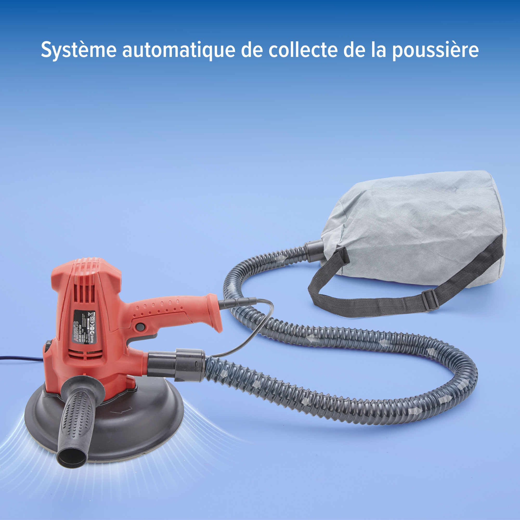 AREBOS Ponceuse de plafond 710W avec aspiration et 18x papier abrasif | 6 vitesses | 1.500-3.000 t/mn - 6