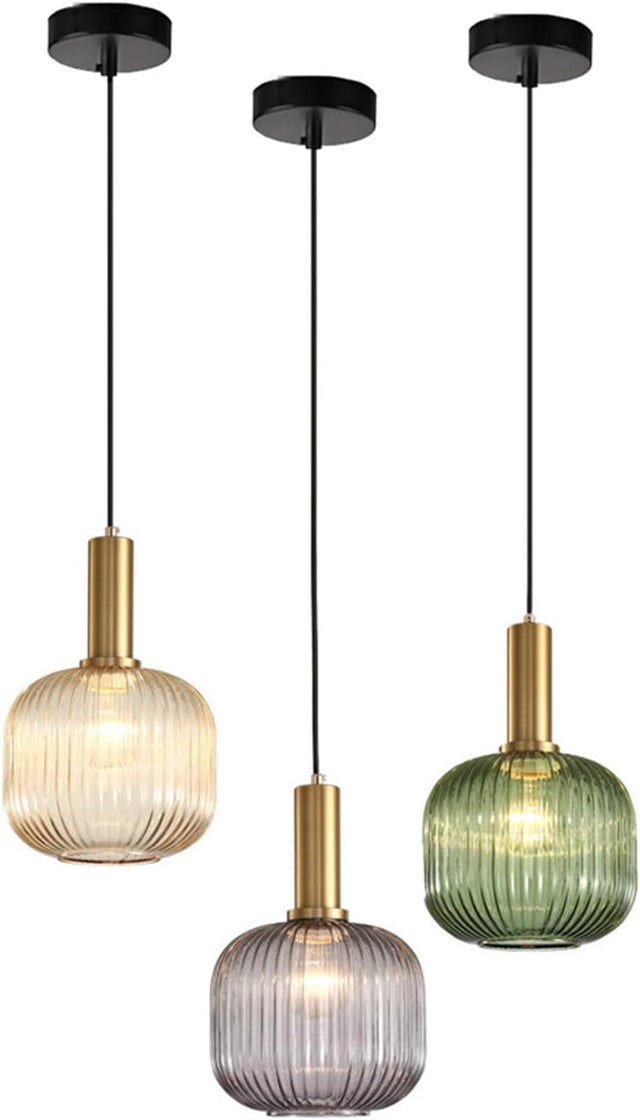 Lampa wisząca w stylu vintage industrialnym ze szkła żebrowanego, lampa sufitowa z wykończeniem z polerowanego mosiądzu, żyrandol, lampa wisząca do ja