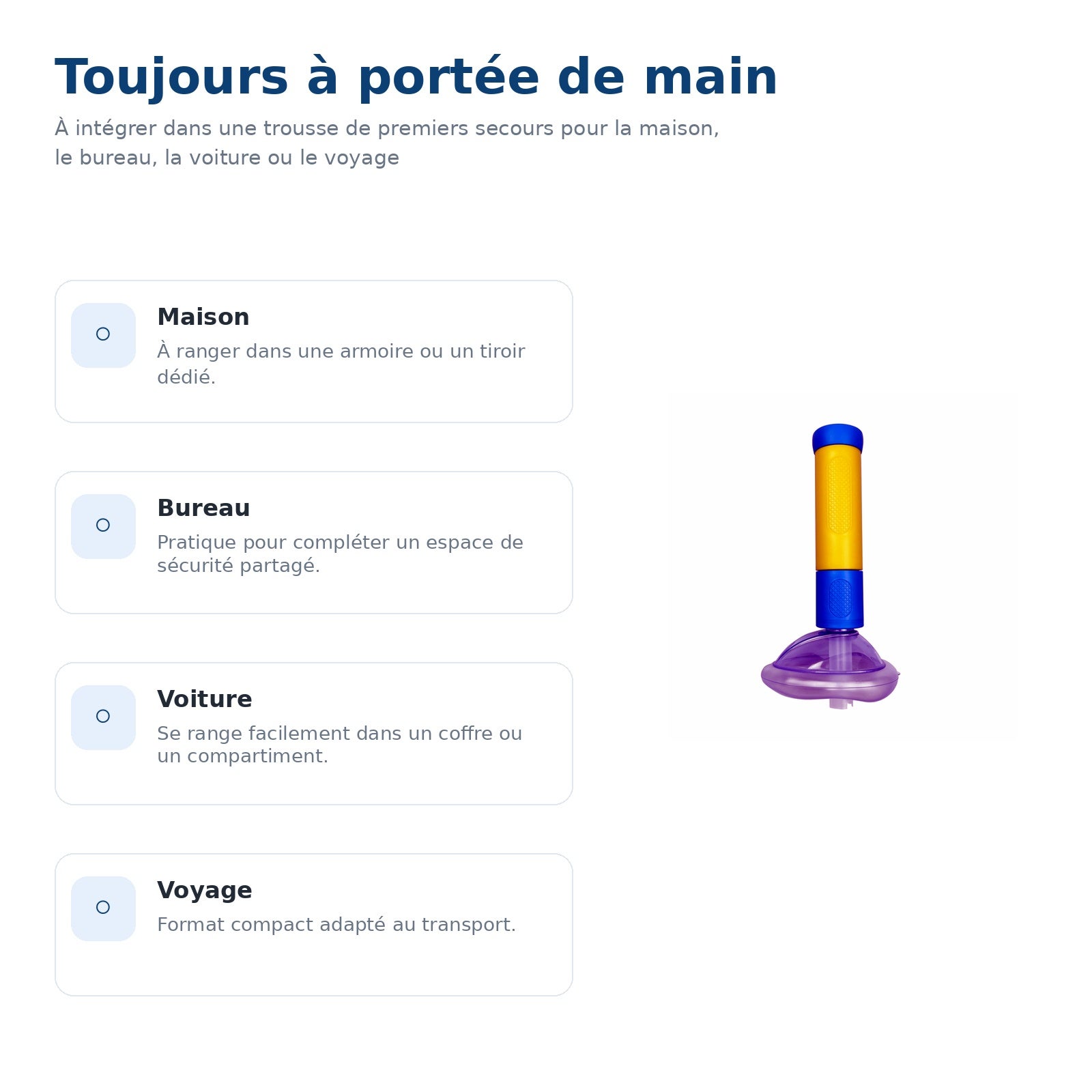 Dispositif de premiers secours à aspiration manuelle avec poignée ergonomique, 2 masques souples et tube d’ouverture - 5