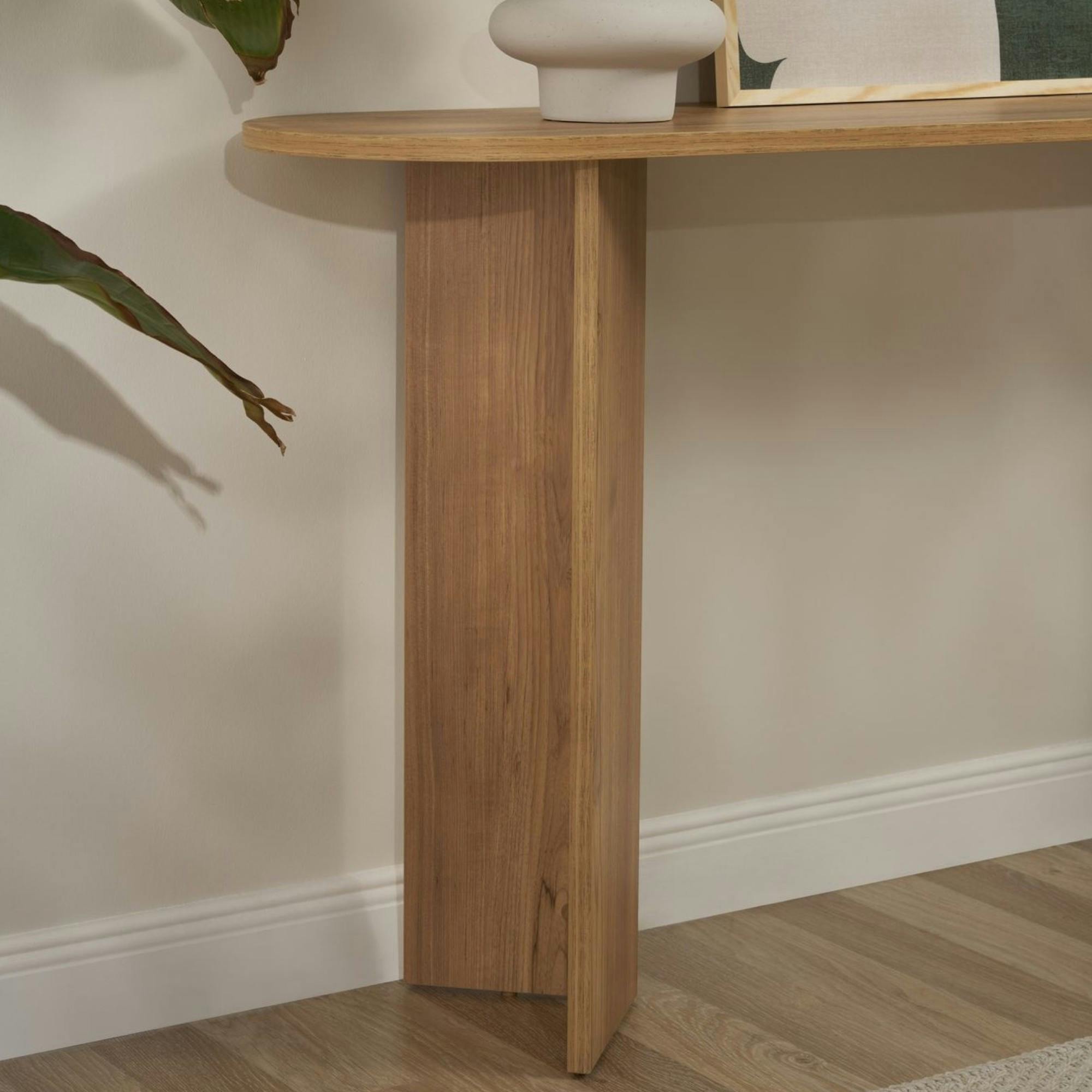 Console de salon ovale effet chêne - pieds en V MARFA - 6