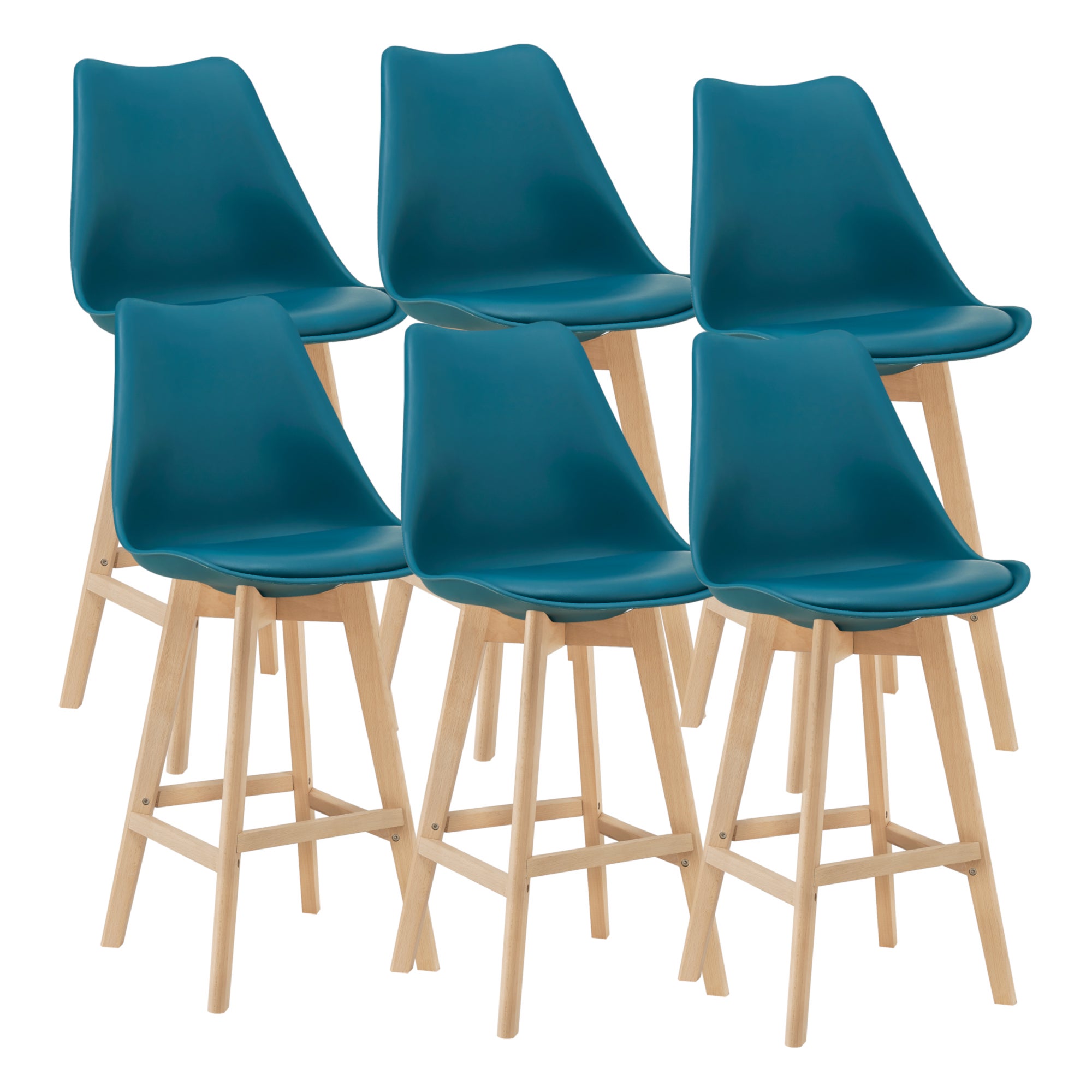 Juego de 6 taburetes de bar lublin 105 x 48 x 58cm acolchado patas de haya turquesa [en.casa]®