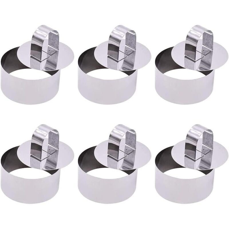 Okrągłe, srebrne, ze stali nierdzewnej foremki do ciasta na naleśniki, sałatki i musy (6 szt.) 8 x 3,8 cm