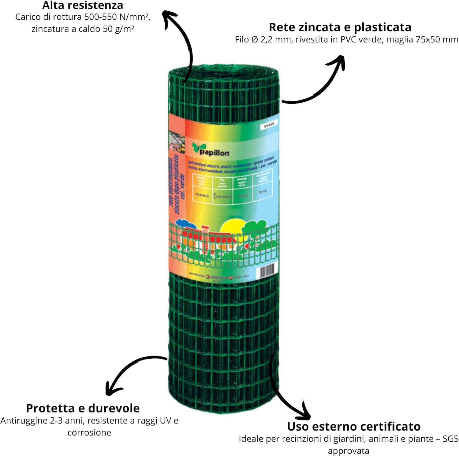 Rete Metallica Plastificata Verde - Rotolo 25m, Maglia 75x50mm, Altezza 150cm Per Recinzioni - Foto 8