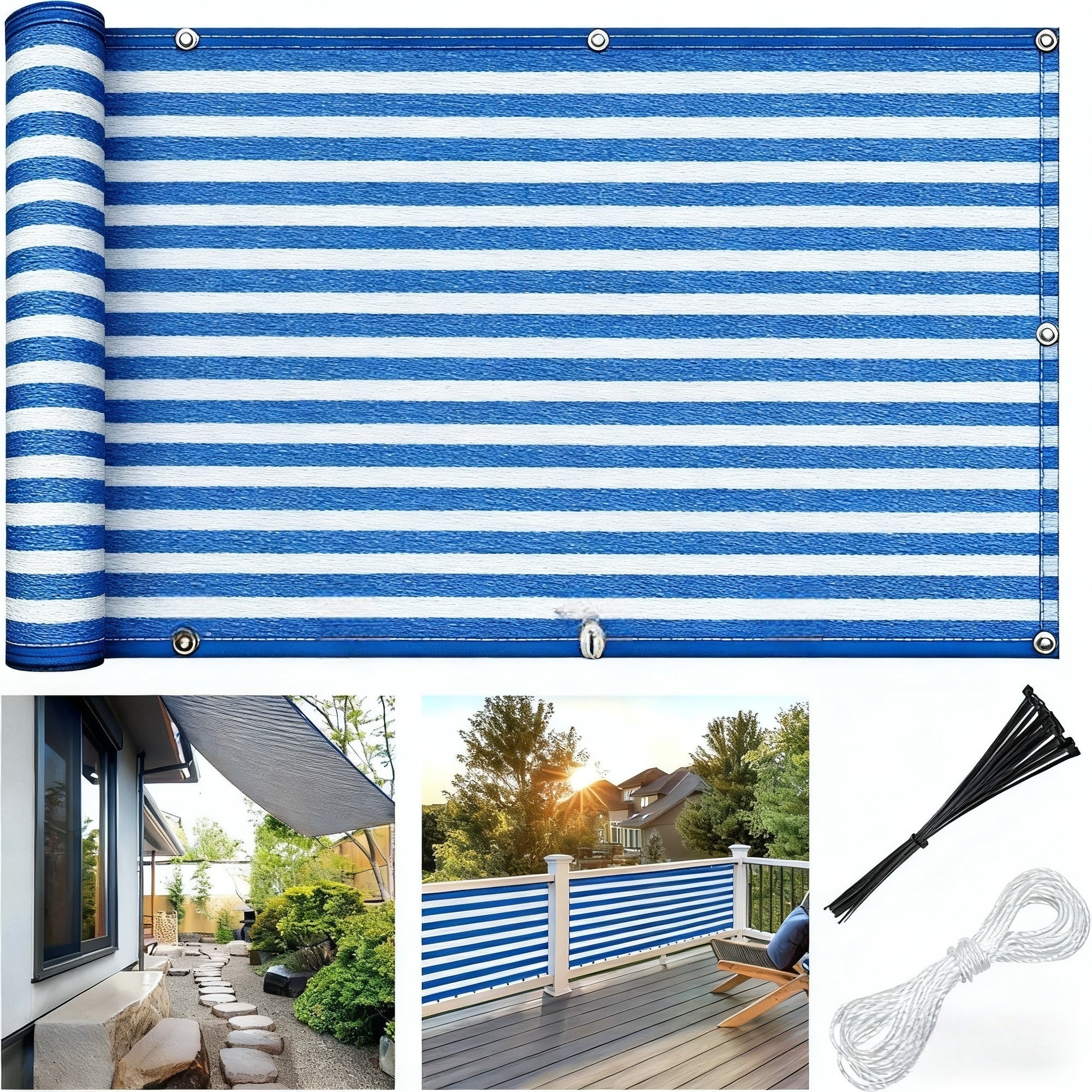 Rete Frangivista Da Giardino 0.9x5m - Protezione UV, Resistente, Per Balcone E Terrazzo, Con Corde E Lacci, Nero