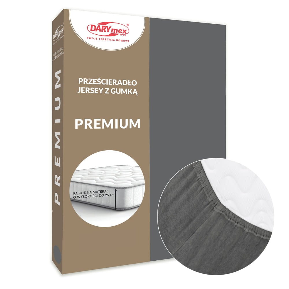 Prześcieradło jersey z gumką 90 x 200 kolor szary PREMIUM - Darymex