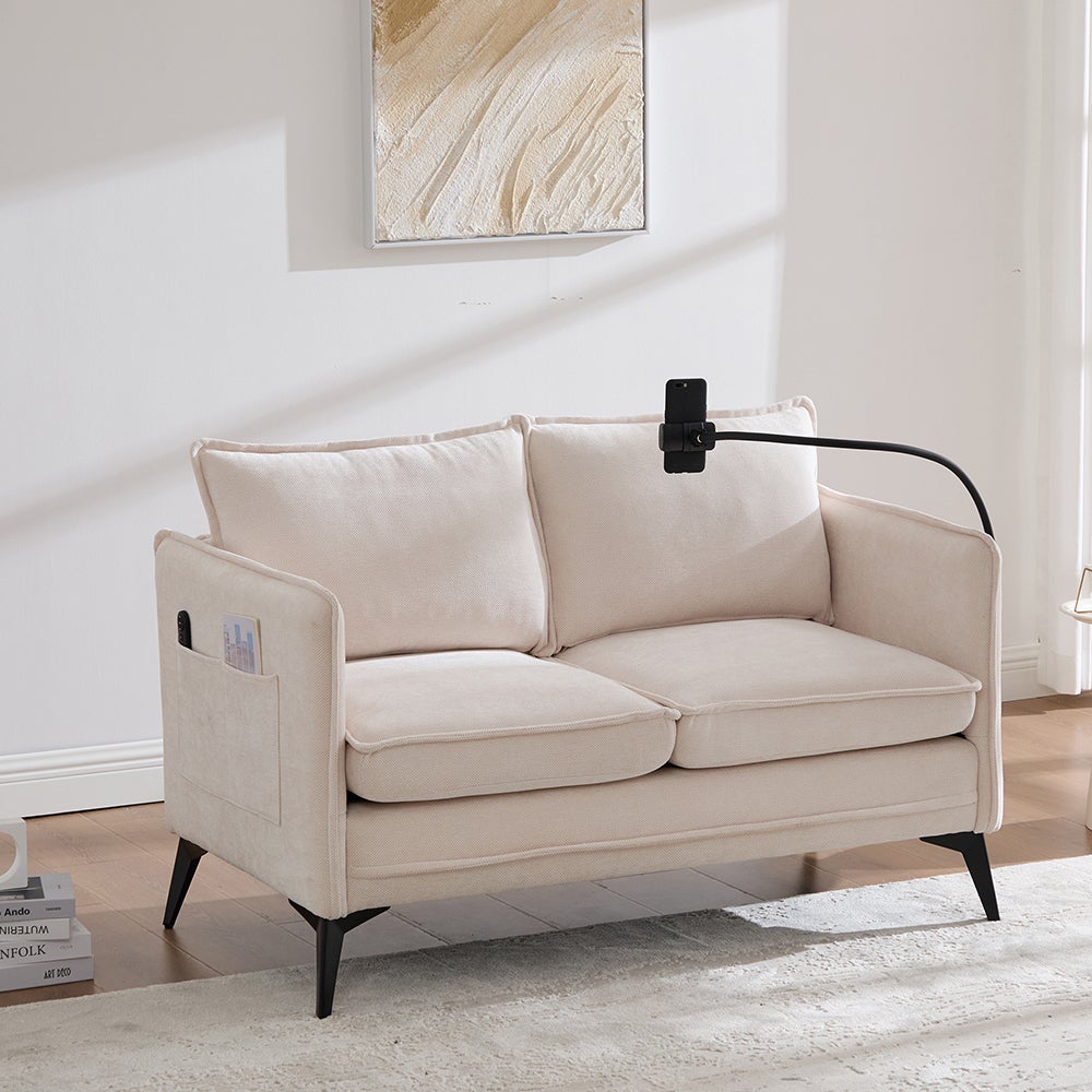 Canapé Double Moderne Petit Canapé Tissu avec Rangement Poche Latérale + Support Téléphone Portable Réglable - 8