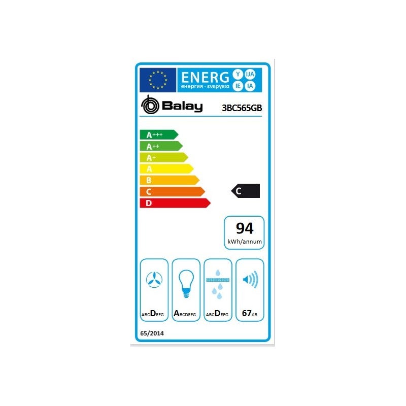 Extrator Convencional Balay 3BC565GB 60 cm 530 m3/h 70 dB 216W Branco A+ - 3