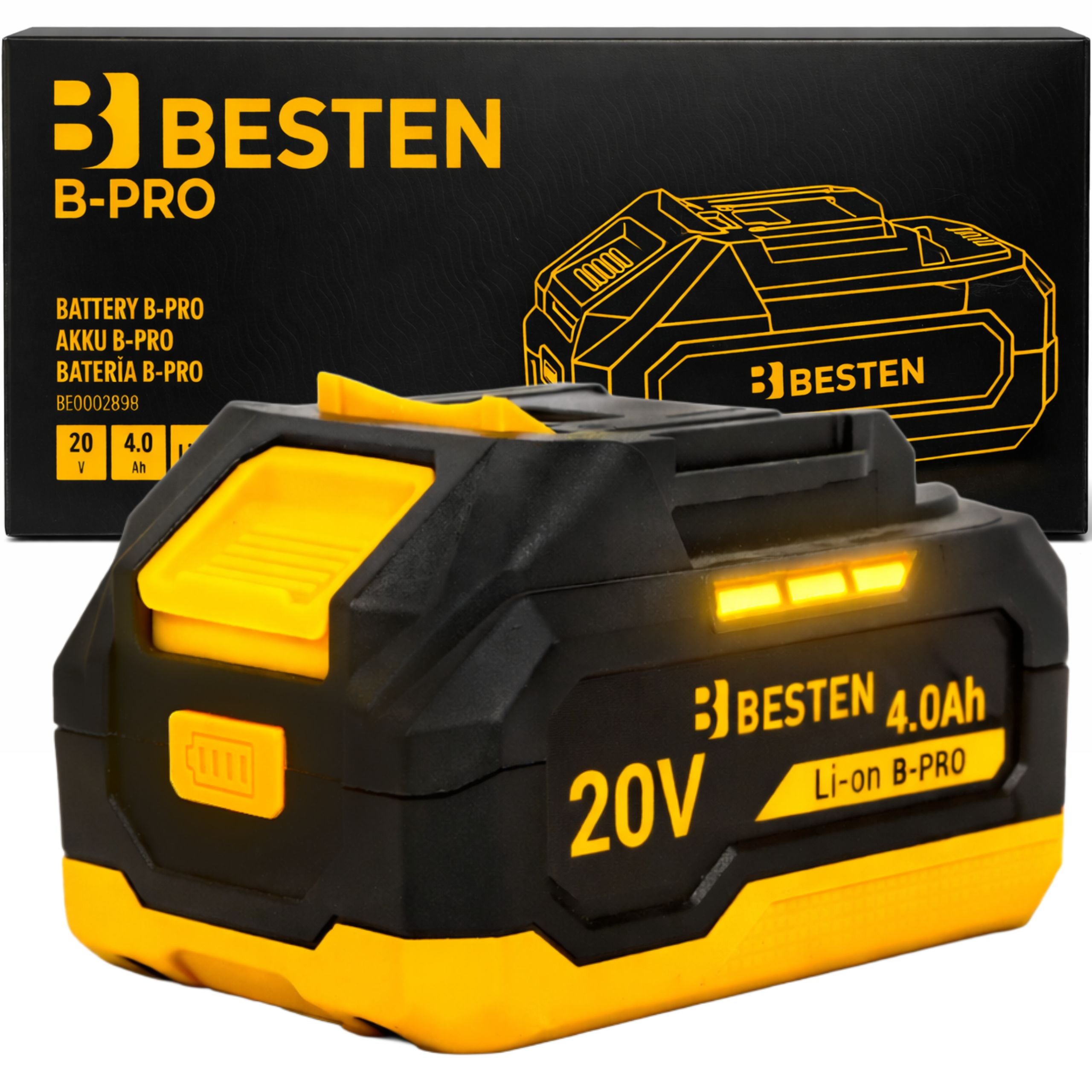 Akumulator BESTEN B-PRO 20V 4.0Ah Li-Ion bateria do elektronarzędzi, wskaźnik LED