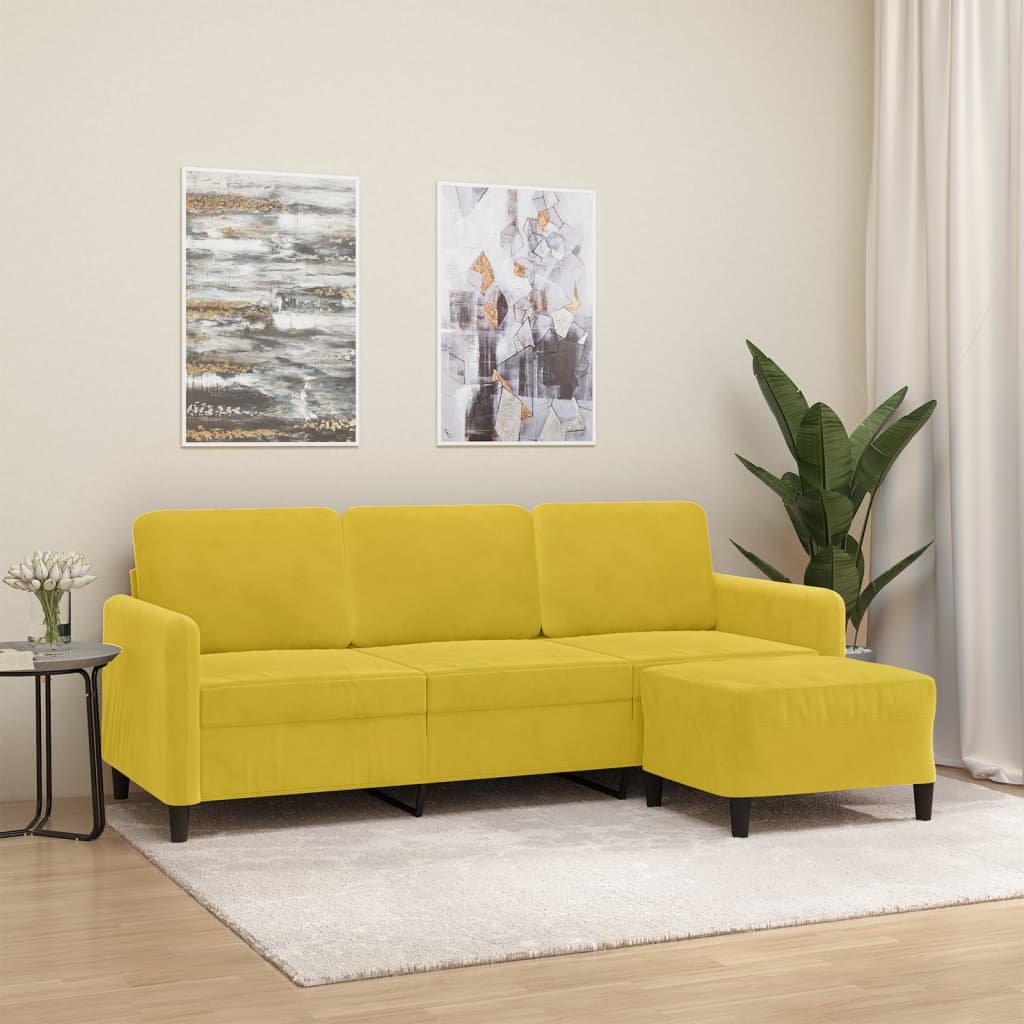 Sofá de 3 plazas | sofá de salón | sofá de descanso con taburete terciopelo amarillo 180 cm cfw66029