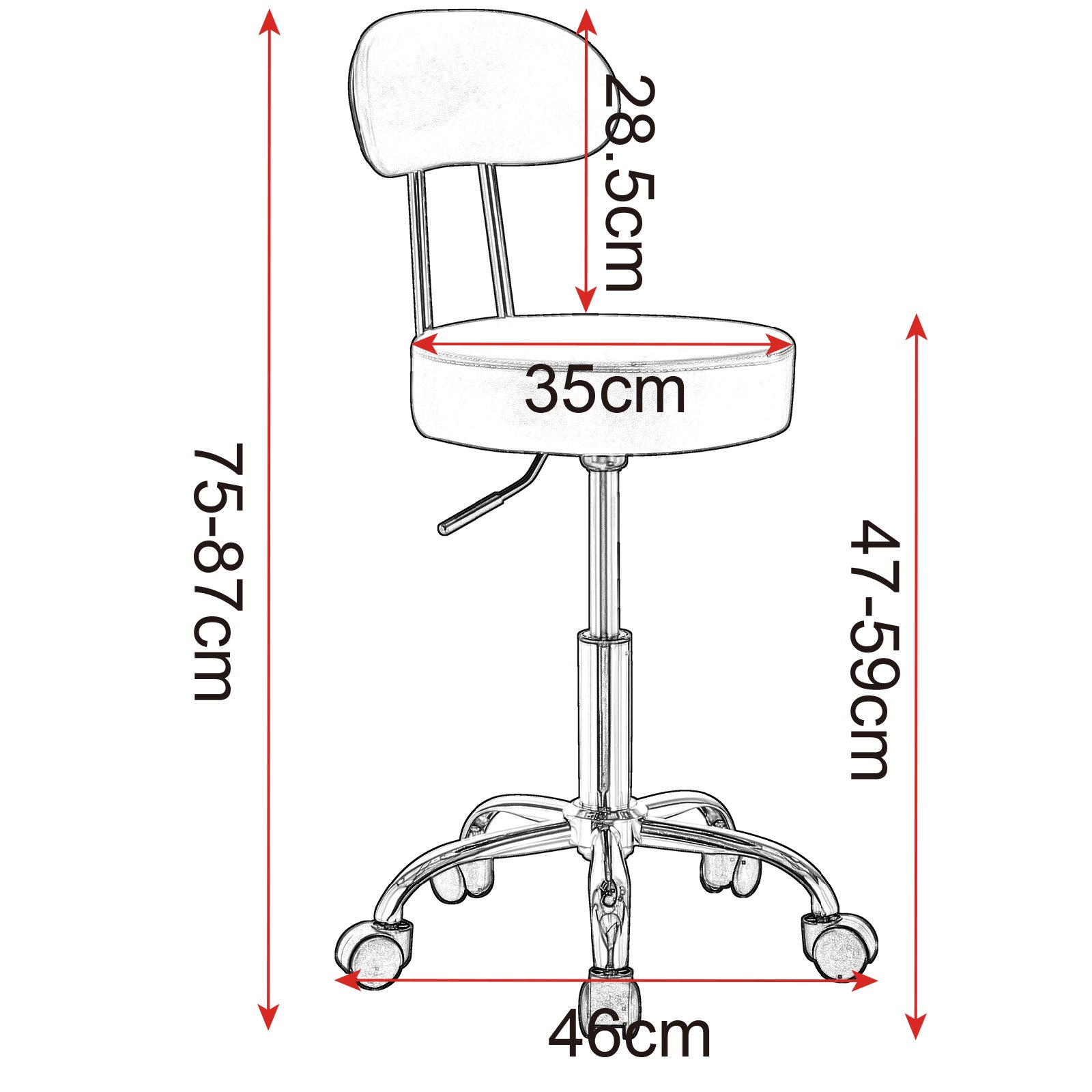 WOLTU Tabouret de Bureau，tabouret de travail à roulettes，chaise de bureau avec dossier，hauteur réglable，Blanc - 4