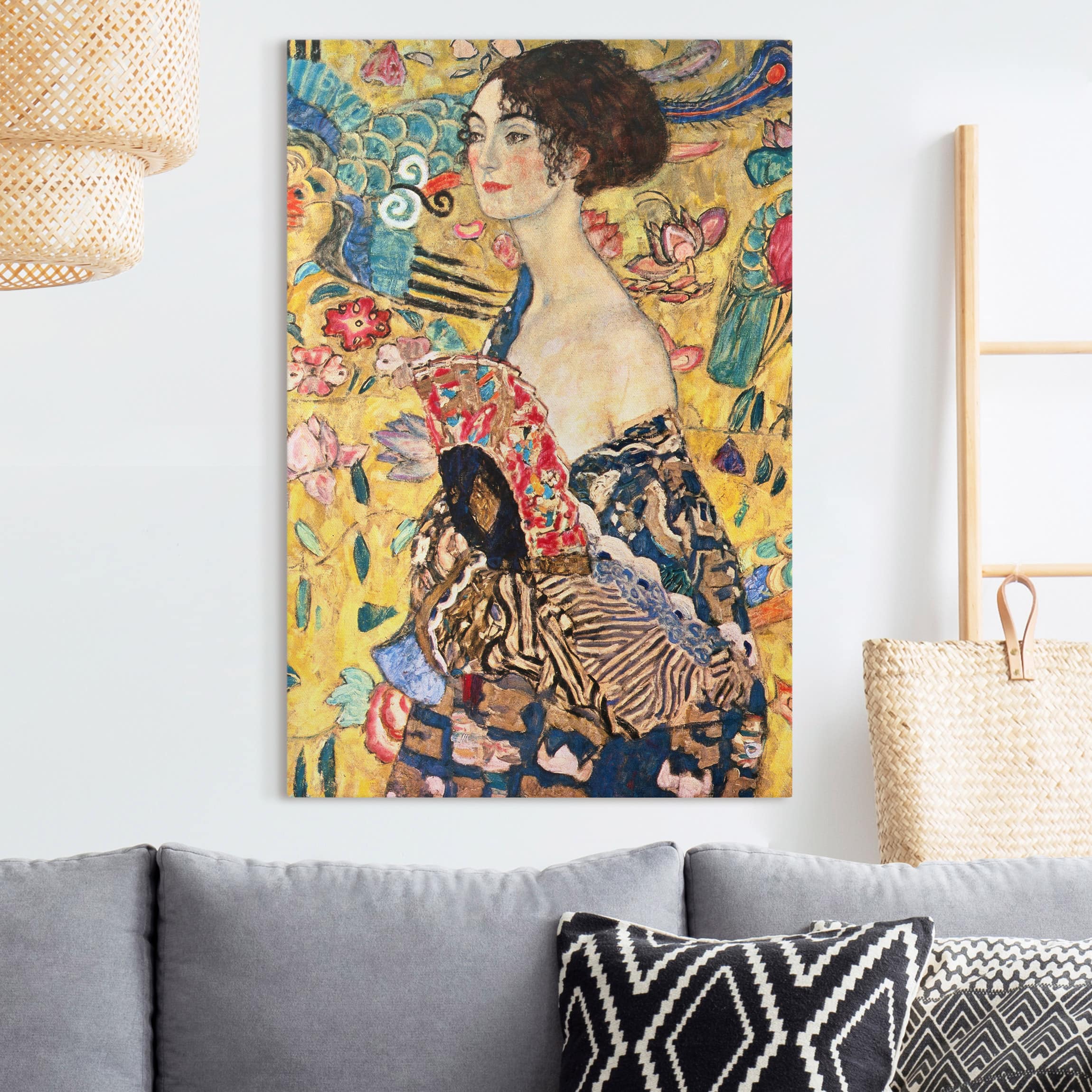 Lienzo cuadro en lienzo bastidor impresion en lienzo amarillo gustav klimt mujer pintura 342 cocina dormitorio salón pasillo 40 x 60 cm