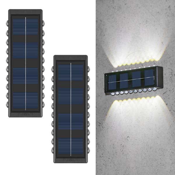 2x Lampa Solarna Ścienna - 20 LED, Reflektor Washlight, Światło Góra/Dół, Białe światło, Wodoodporna na zewnątrz do Ganku